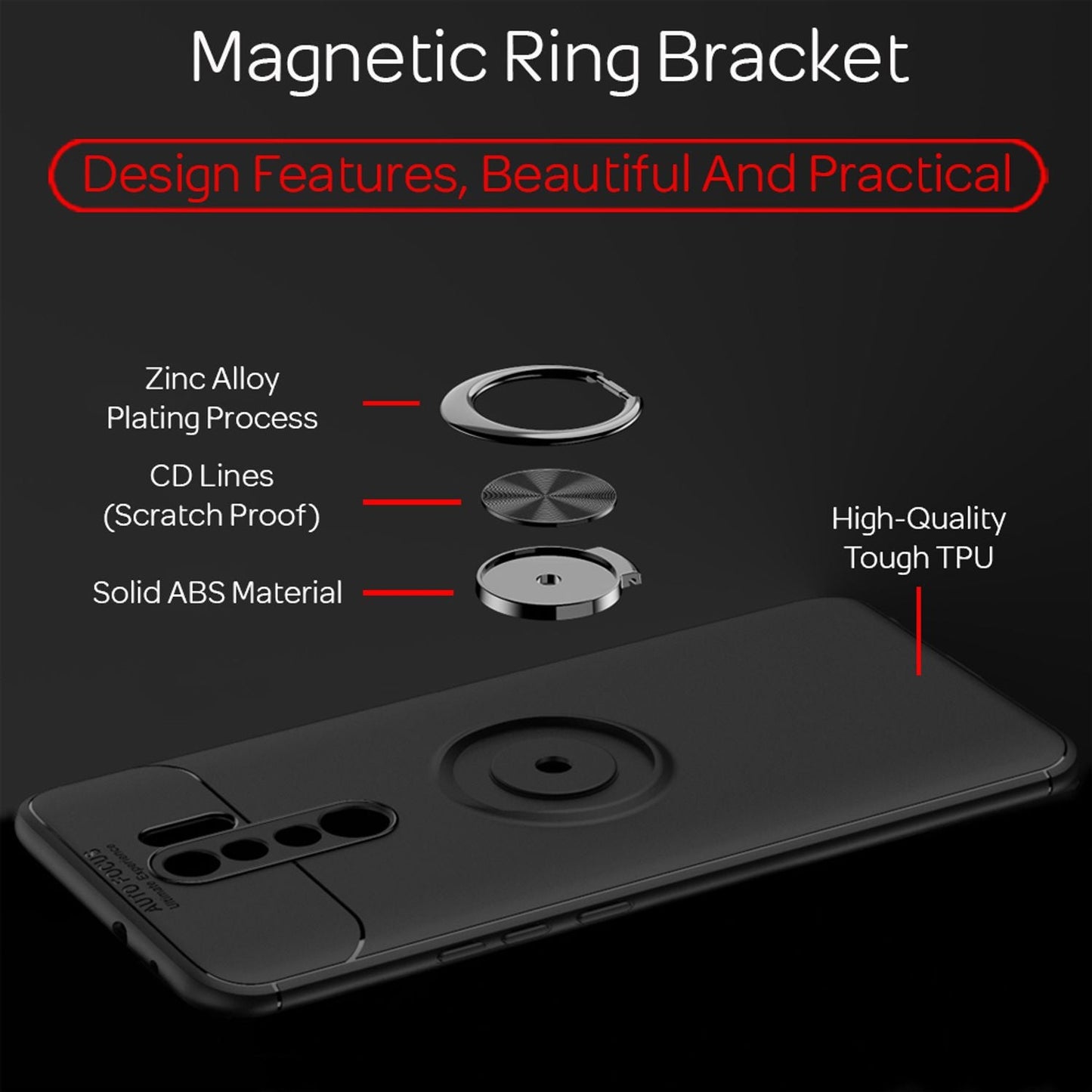 NALIA Ring Handy Hülle für Xiaomi Redmi 9, Silikon Case Cover mit Finger Halter