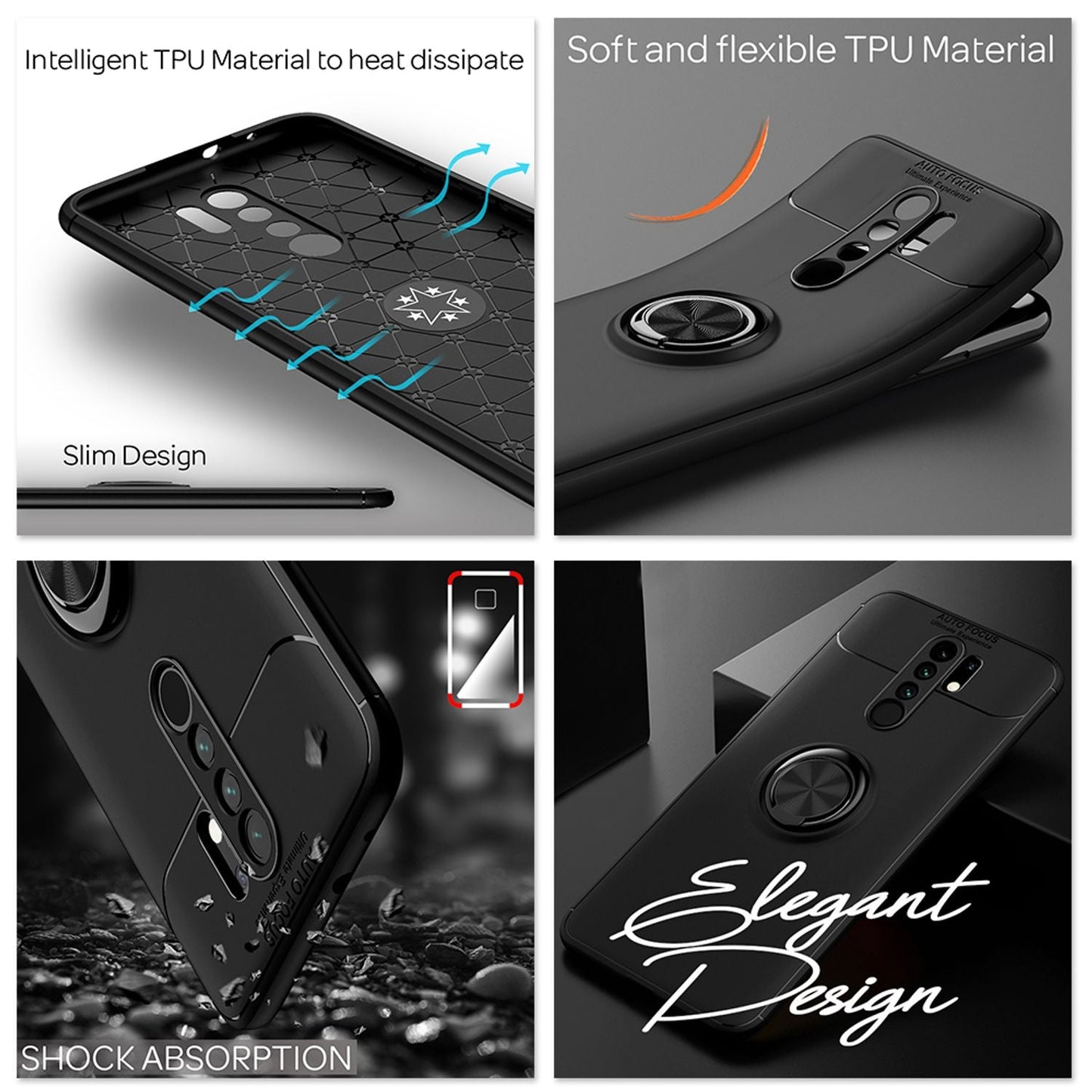 NALIA Ring Handy Hülle für Xiaomi Redmi 9, Silikon Case Cover mit Finger Halter