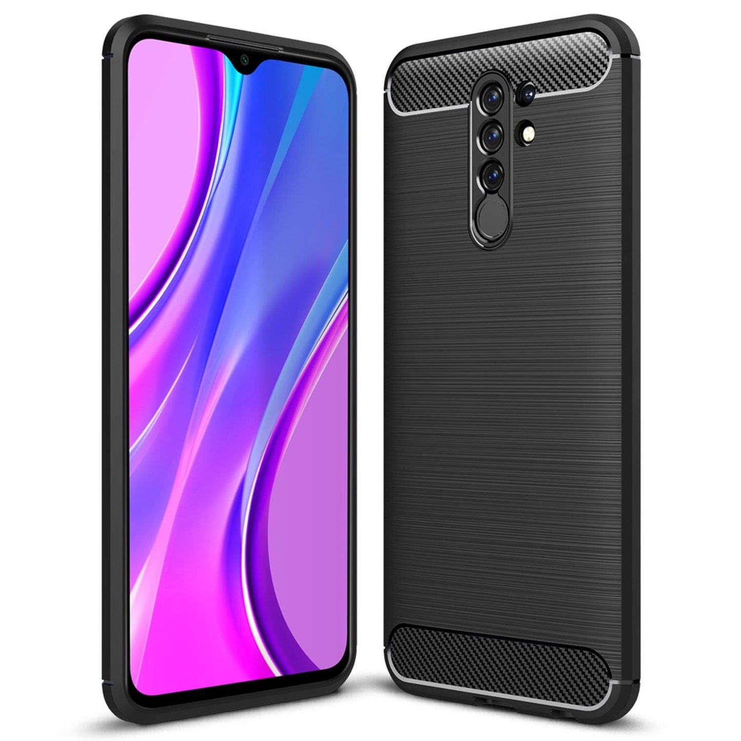 NALIA Handy Hülle für Xiaomi Redmi 9, Carbon Look Silikon Schutz Case Cover TPU