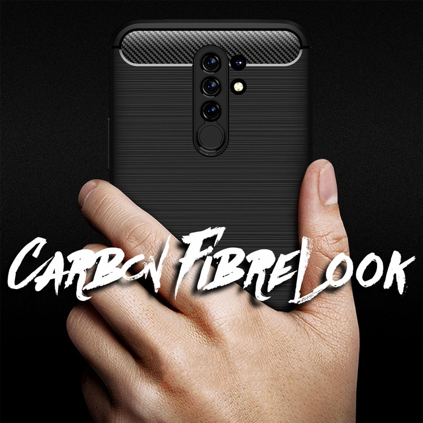 NALIA Handy Hülle für Xiaomi Redmi 9, Carbon Look Silikon Schutz Case Cover TPU