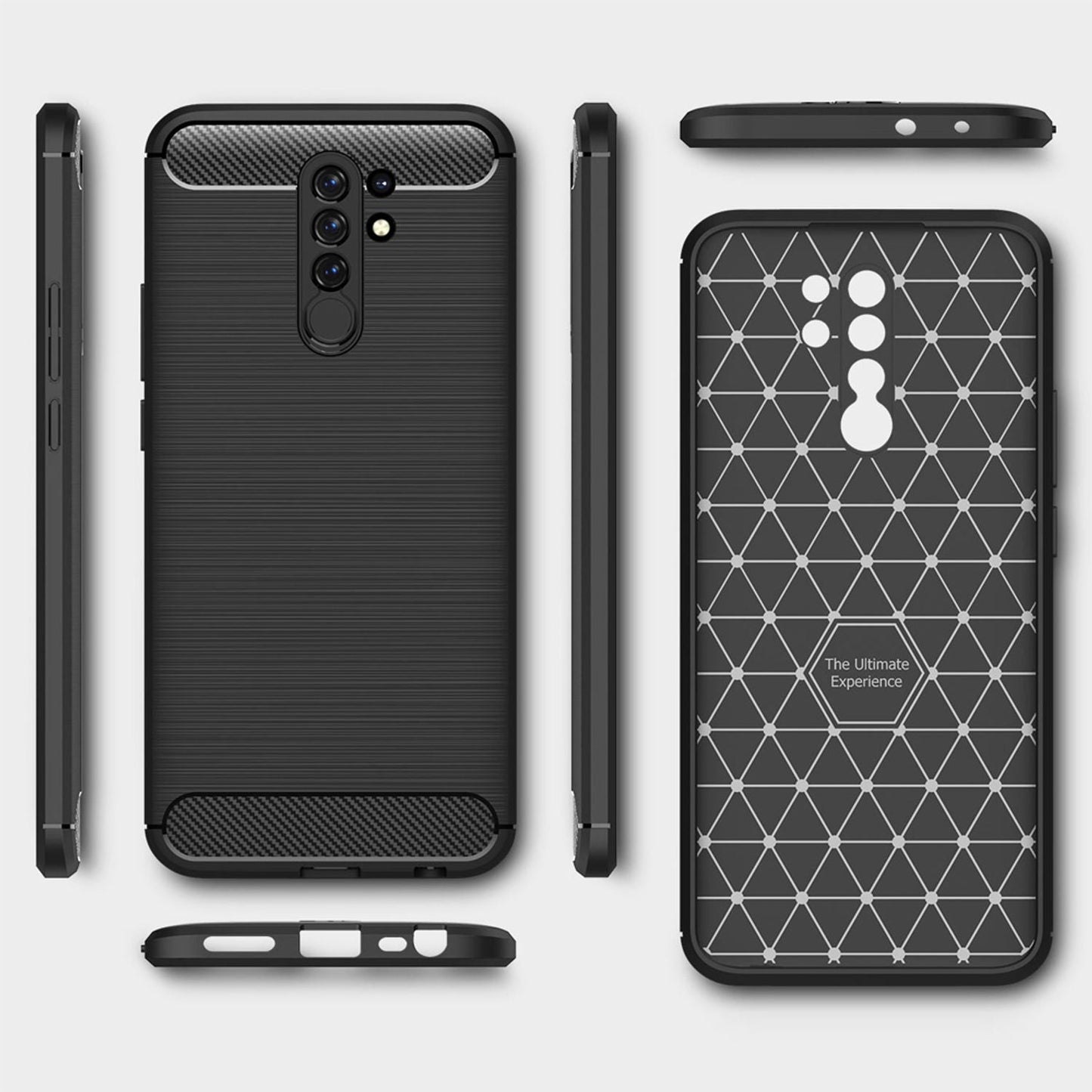 NALIA Handy Hülle für Xiaomi Redmi 9, Carbon Look Silikon Schutz Case Cover TPU