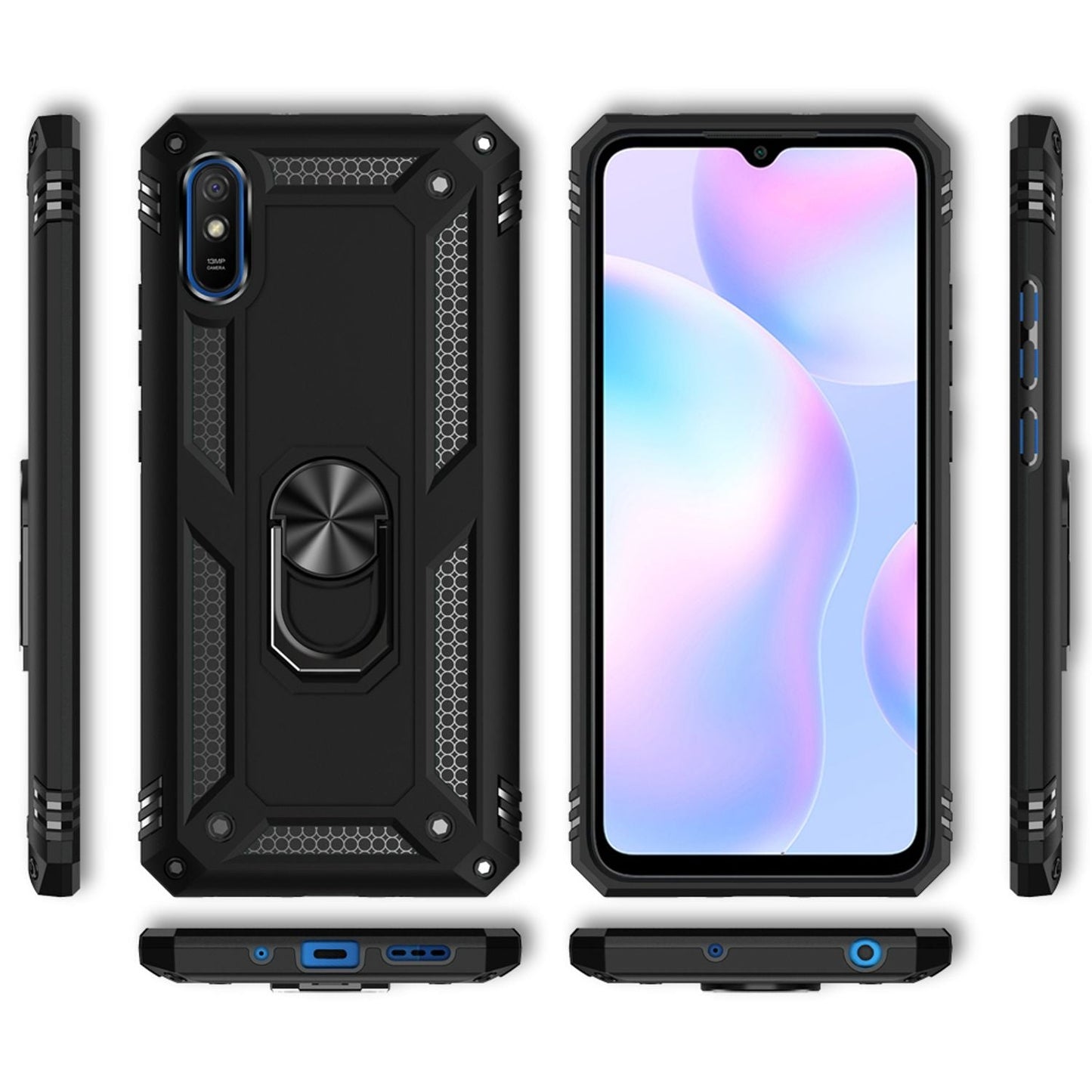 NALIA Ring Handy Hülle für Xiaomi Redmi 9A, Case für magnetische KFZ Halterung