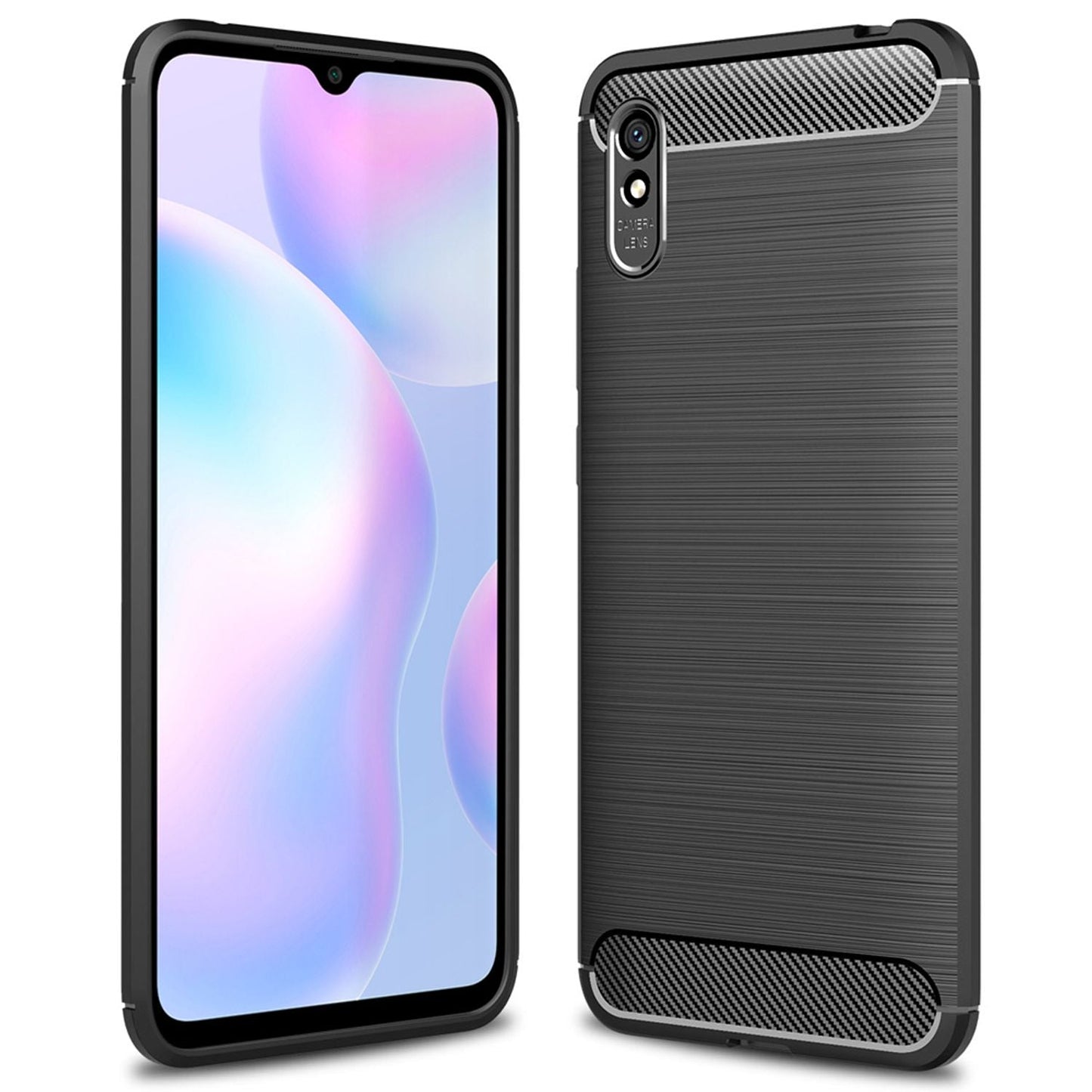 NALIA Design Handy Hülle Xiaomi Redmi 9A, Carbon Look Tasche Case Cover Bumper