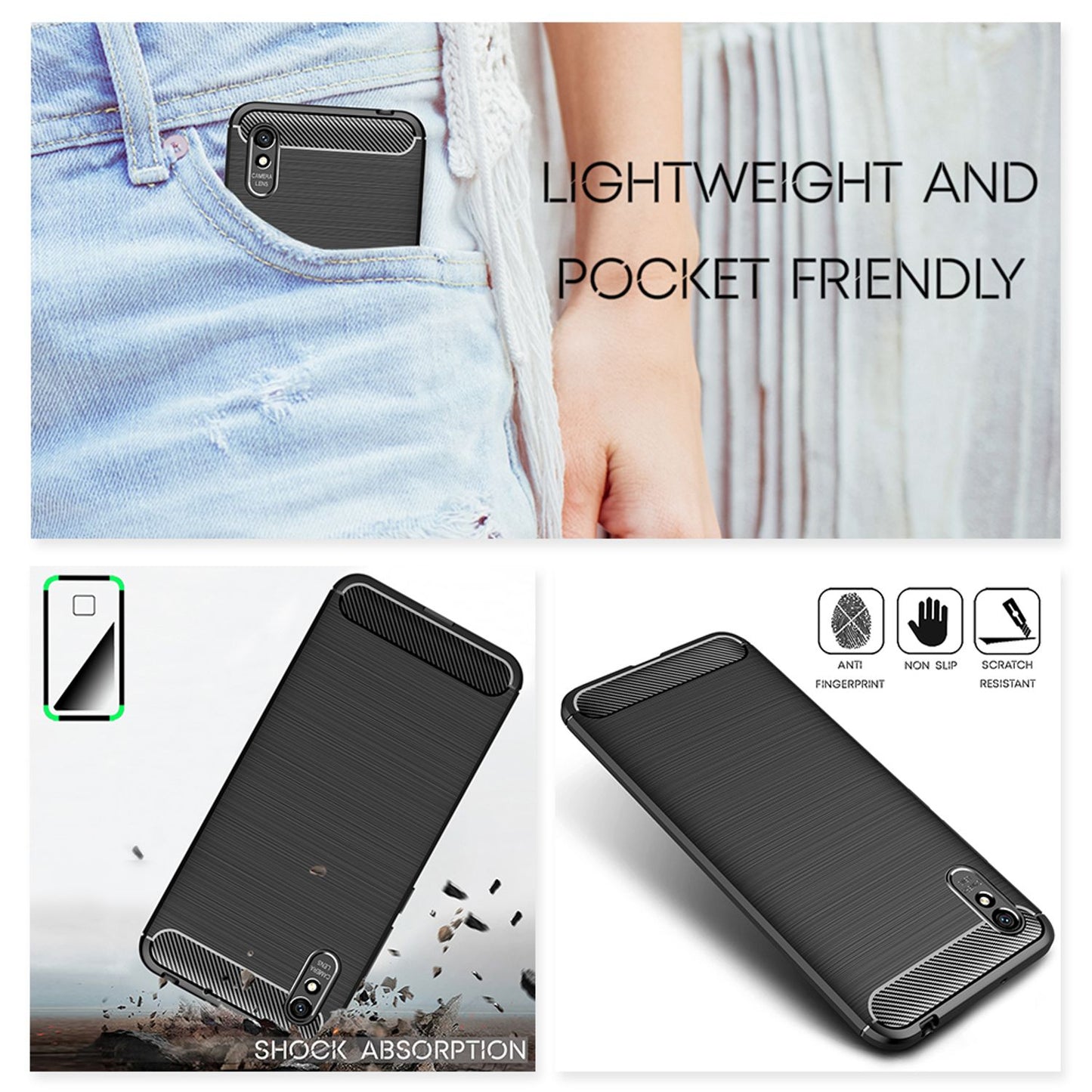 NALIA Design Handy Hülle Xiaomi Redmi 9A, Carbon Look Tasche Case Cover Bumper