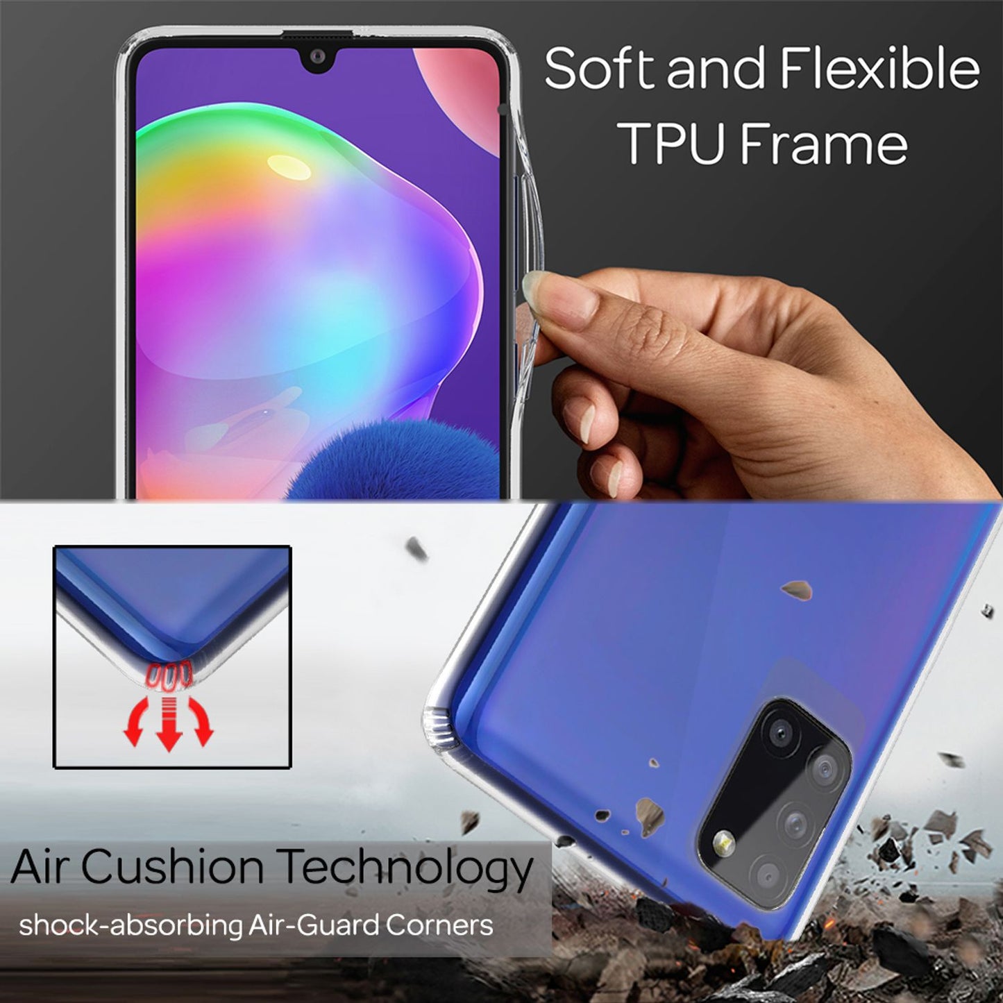 NALIA Husă de telefon transparentă pentru Samsung Galaxy A31, husă de protecție transparentă