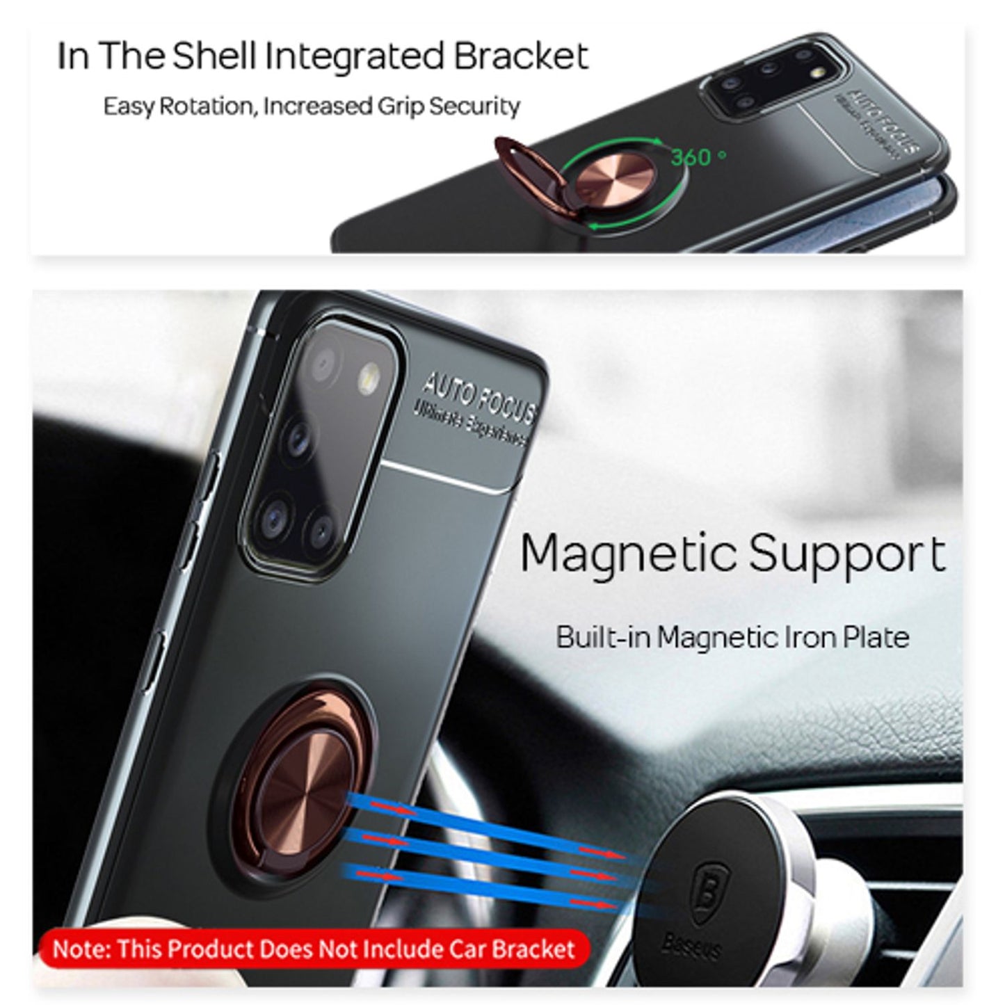 Husă inel NALIA Grip360 cu suport rotativ pentru inel la 360°, suport opțional - Compatibilă cu A31, TPU/PC