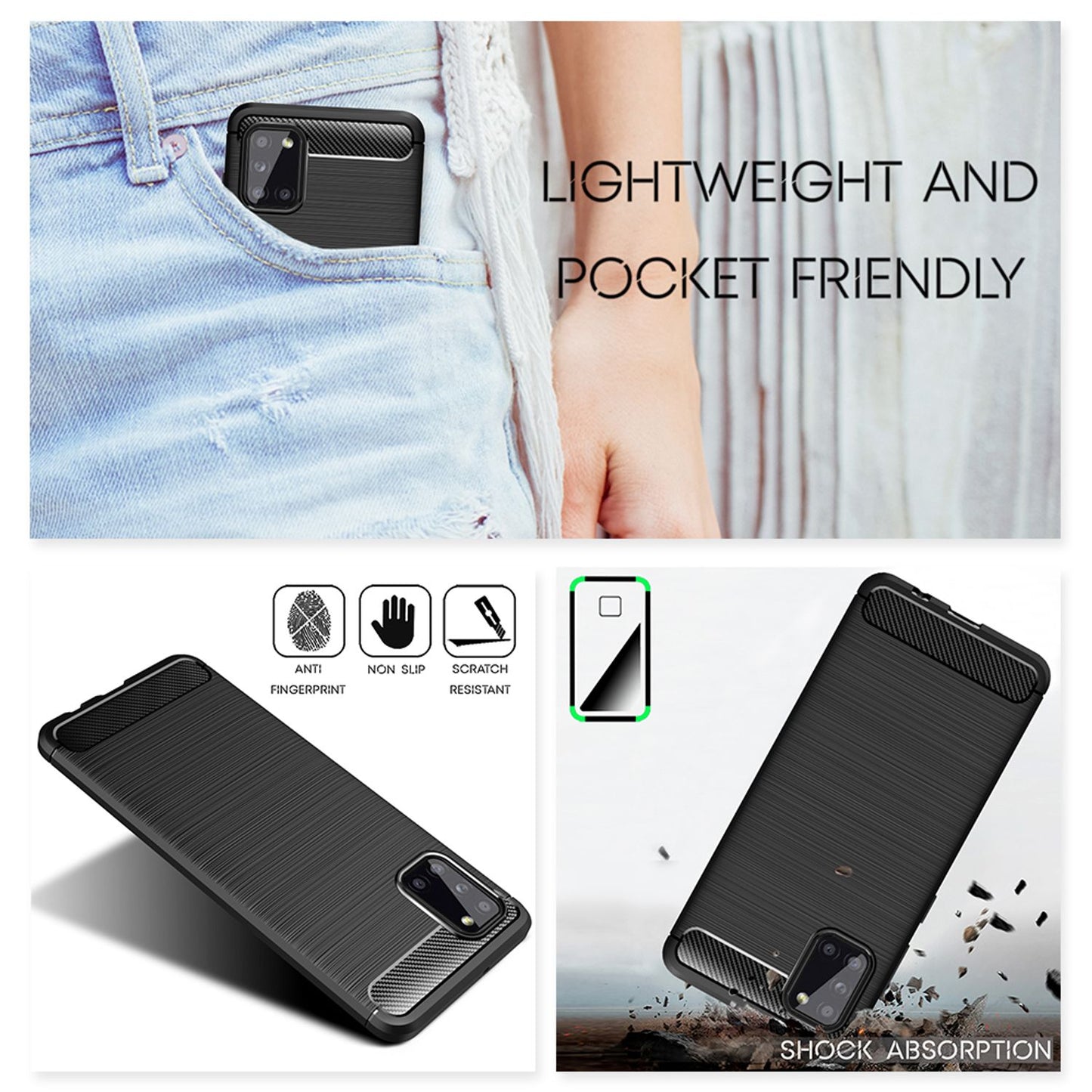 Husă de telefon NALIA Design pentru Samsung Galaxy A31, aspect carbon, bumper