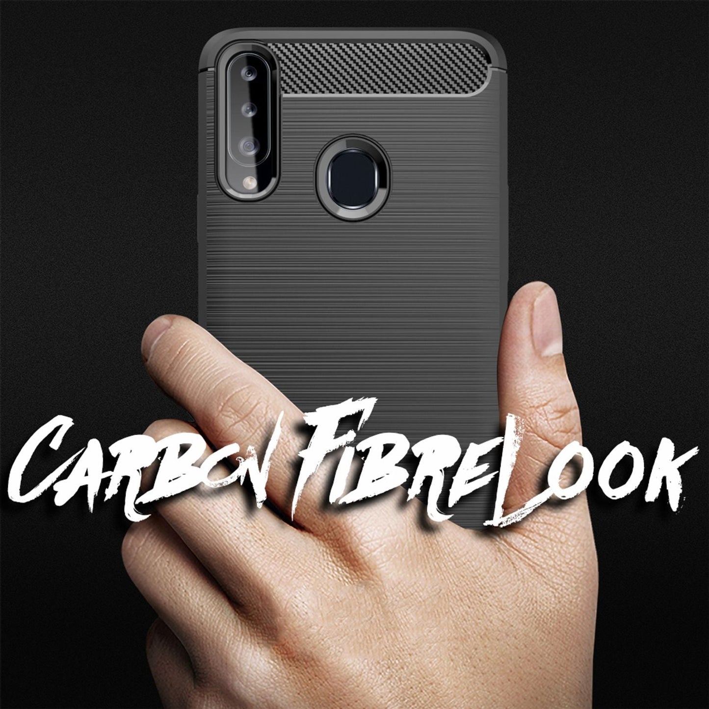 Husă de telefon NALIA Design pentru Samsung Galaxy A20s, aspect carbon, bumper