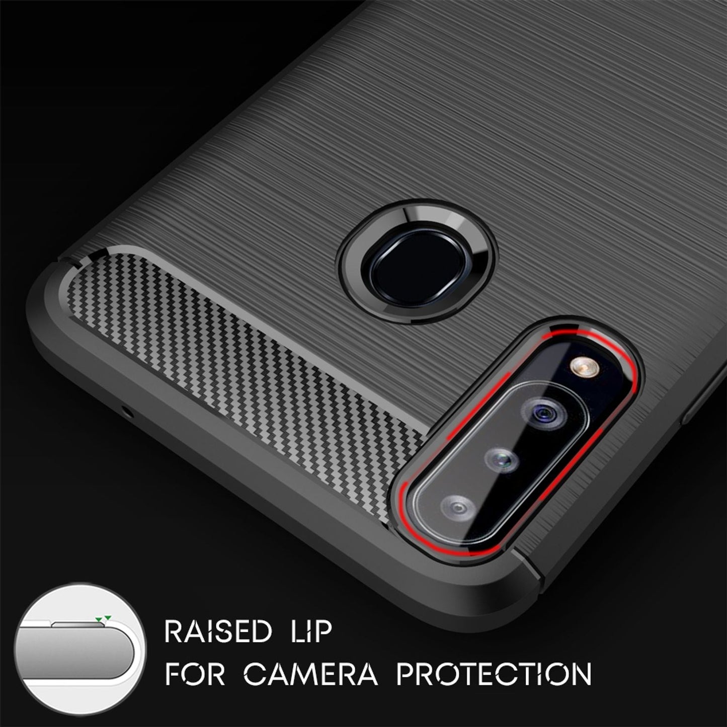 Husă de telefon NALIA Design pentru Samsung Galaxy A20s, aspect carbon, bumper