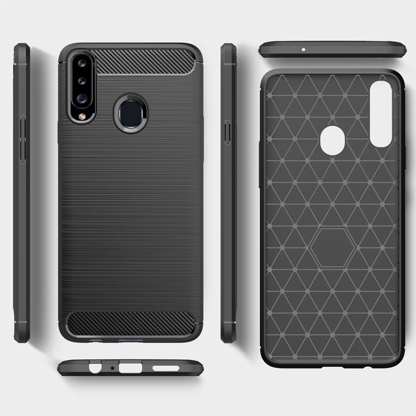 Husă de telefon NALIA Design pentru Samsung Galaxy A20s, aspect carbon, bumper
