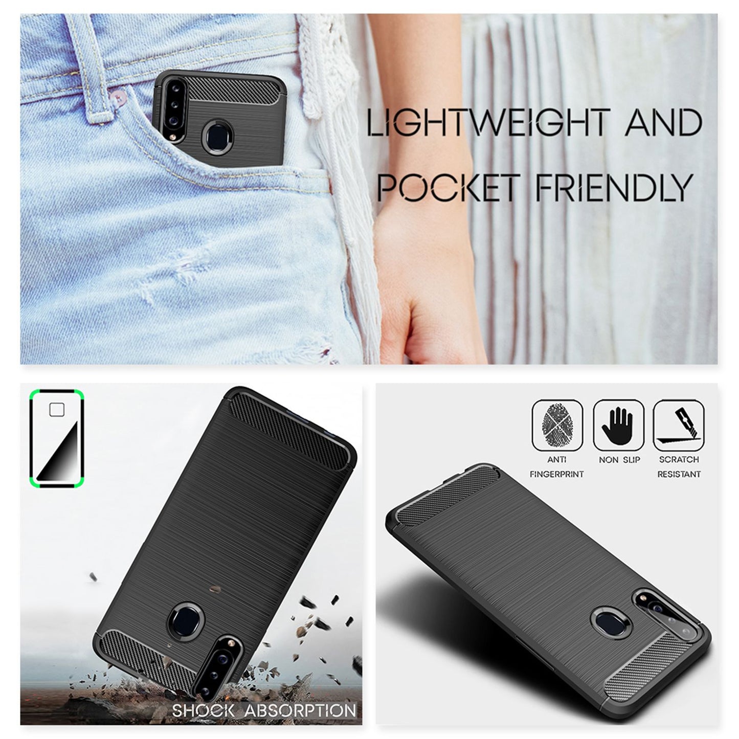 Husă de telefon NALIA Design pentru Samsung Galaxy A20s, aspect carbon, bumper