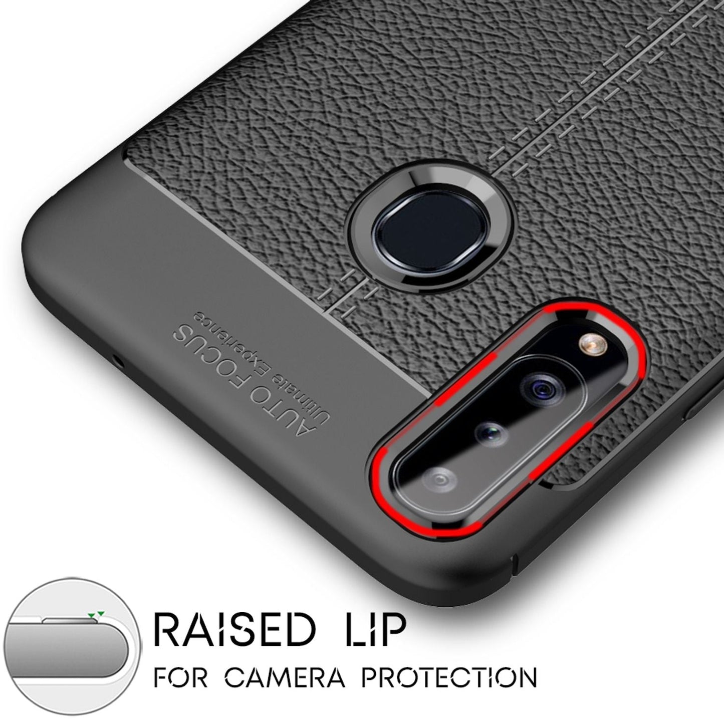 Husă NALIA Design pentru Samsung Galaxy A20s cu aspect de piele - subțire, rezistentă la șocuri și zgârieturi, din silicon, neagră