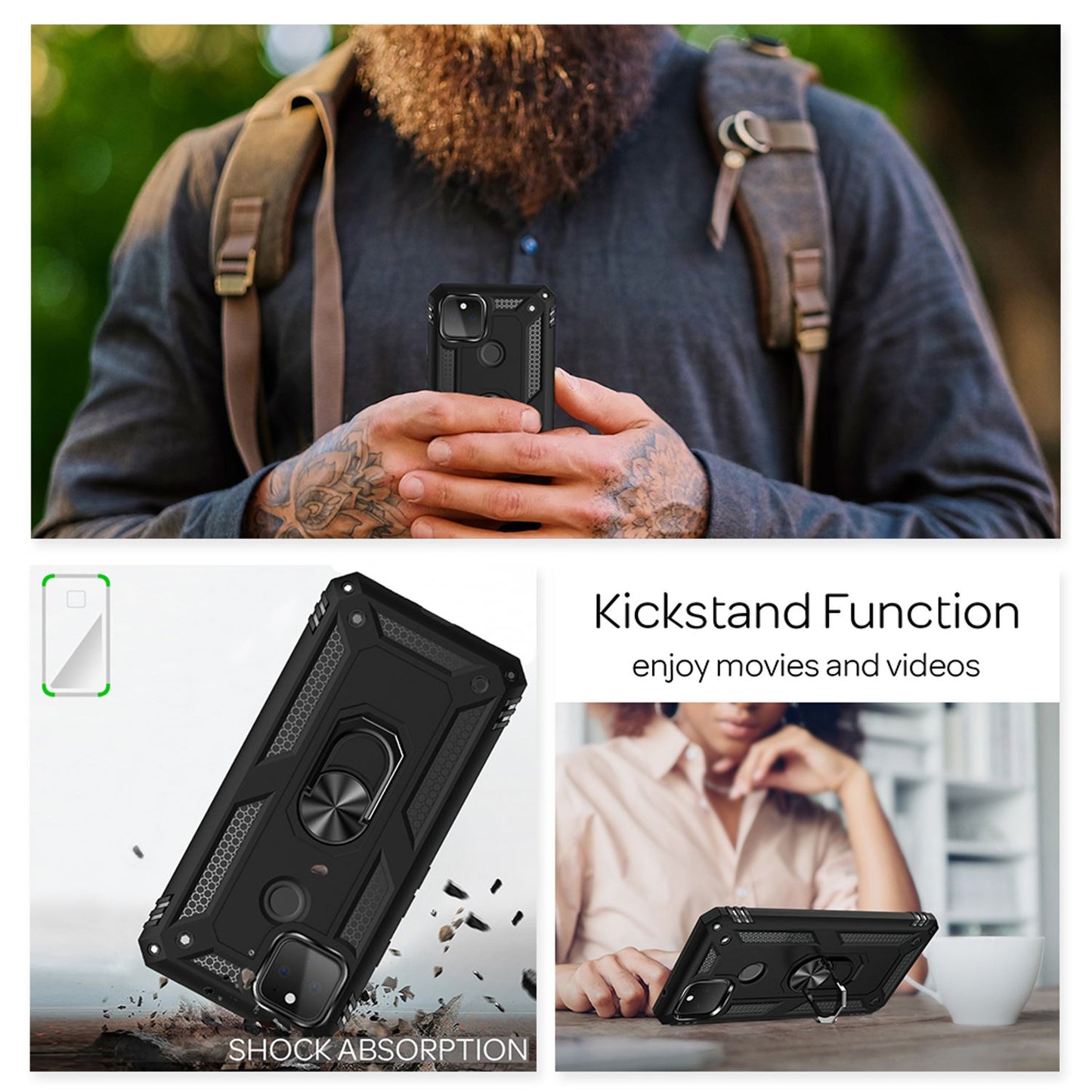 Etui NALIA RingDefend – amortyzujący materiał hybrydowy, kompatybilny z Google Pixel 5, chwytna powierzchnia pancerna