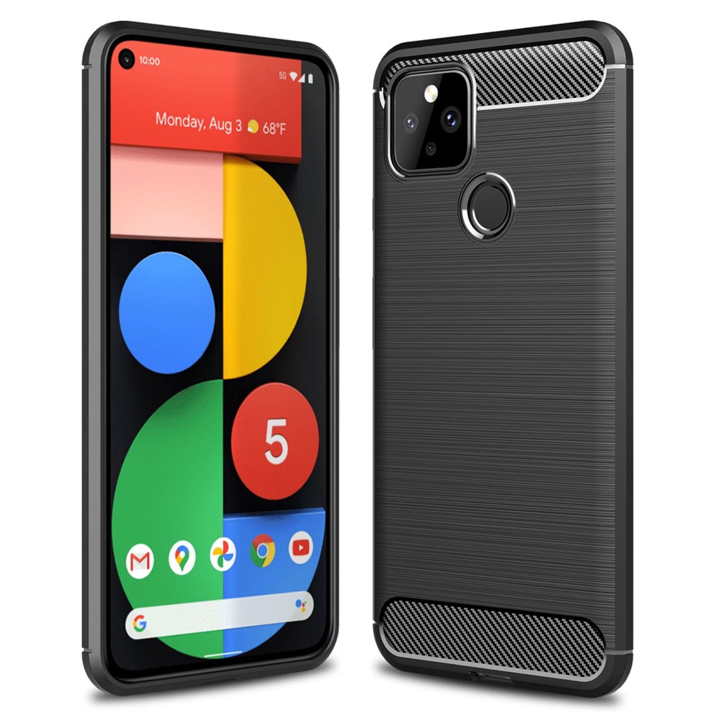 NALIA Handy Hülle für Google Pixel 5, Carbon Look Phone Case Cover Bumper TPU