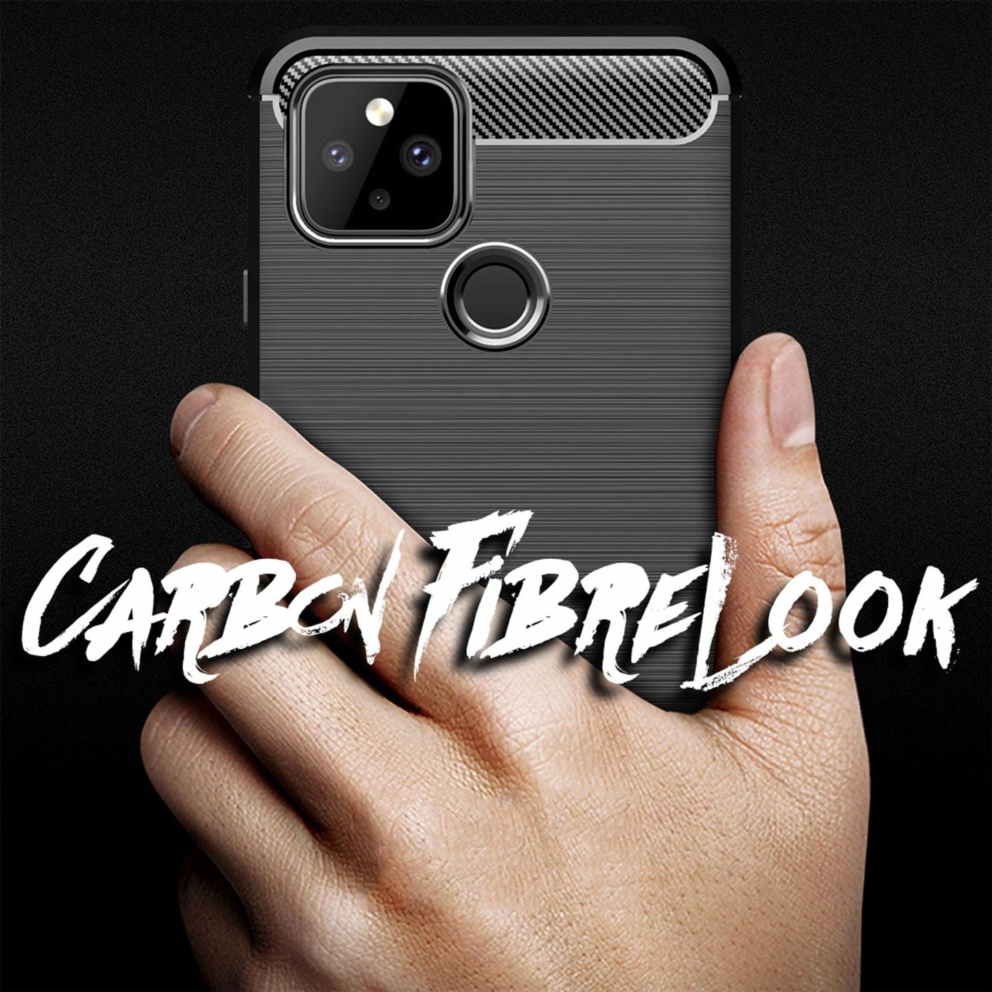 NALIA Handy Hülle für Google Pixel 5, Carbon Look Phone Case Cover Bumper TPU