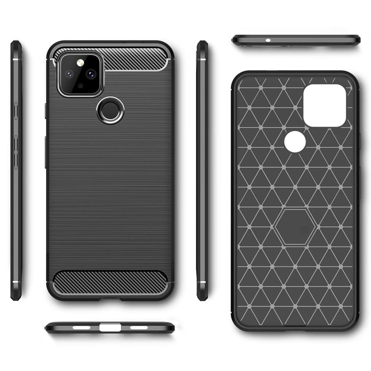 NALIA Handy Hülle für Google Pixel 5, Carbon Look Phone Case Cover Bumper TPU