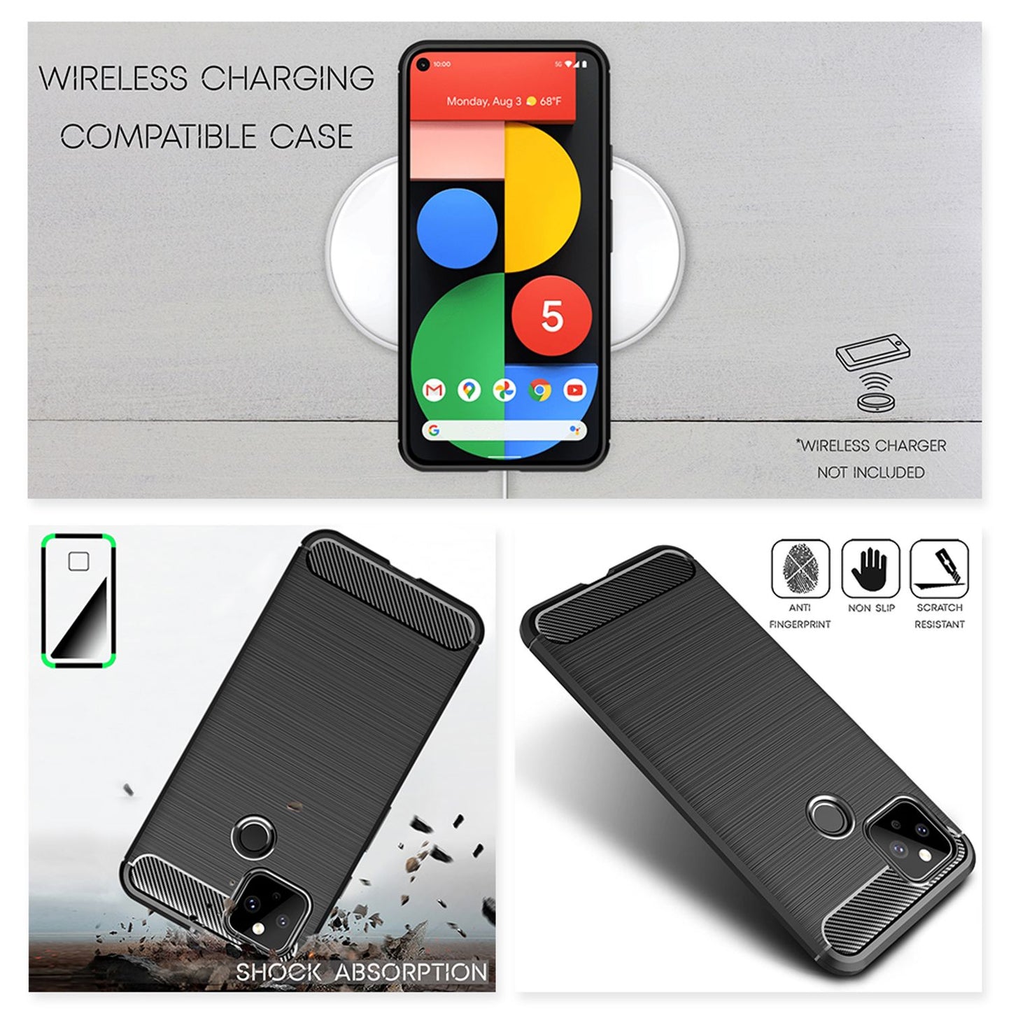 NALIA Handy Hülle für Google Pixel 5, Carbon Look Phone Case Cover Bumper TPU