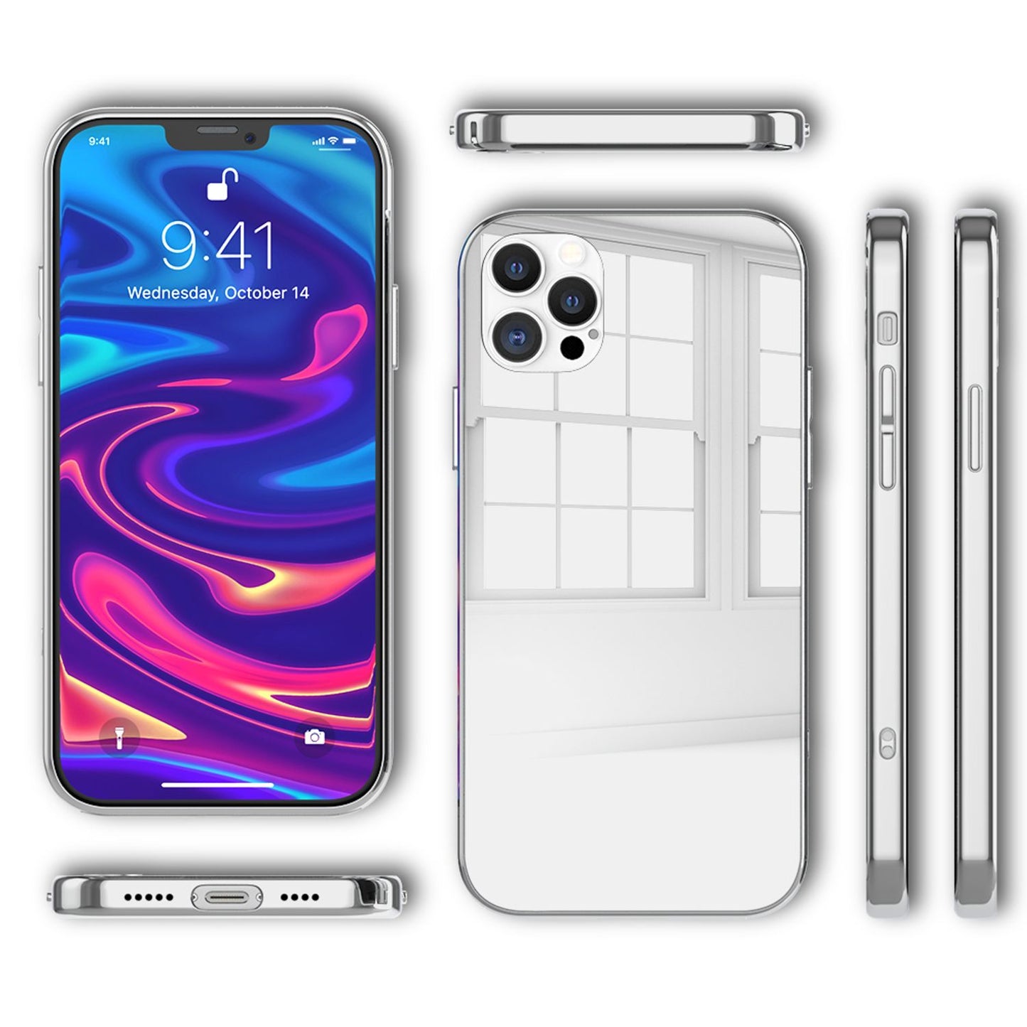 NALIA Spiegel Hartglas Hülle für iPhone 12 Pro Max, Mirror Hard-Case Bumper