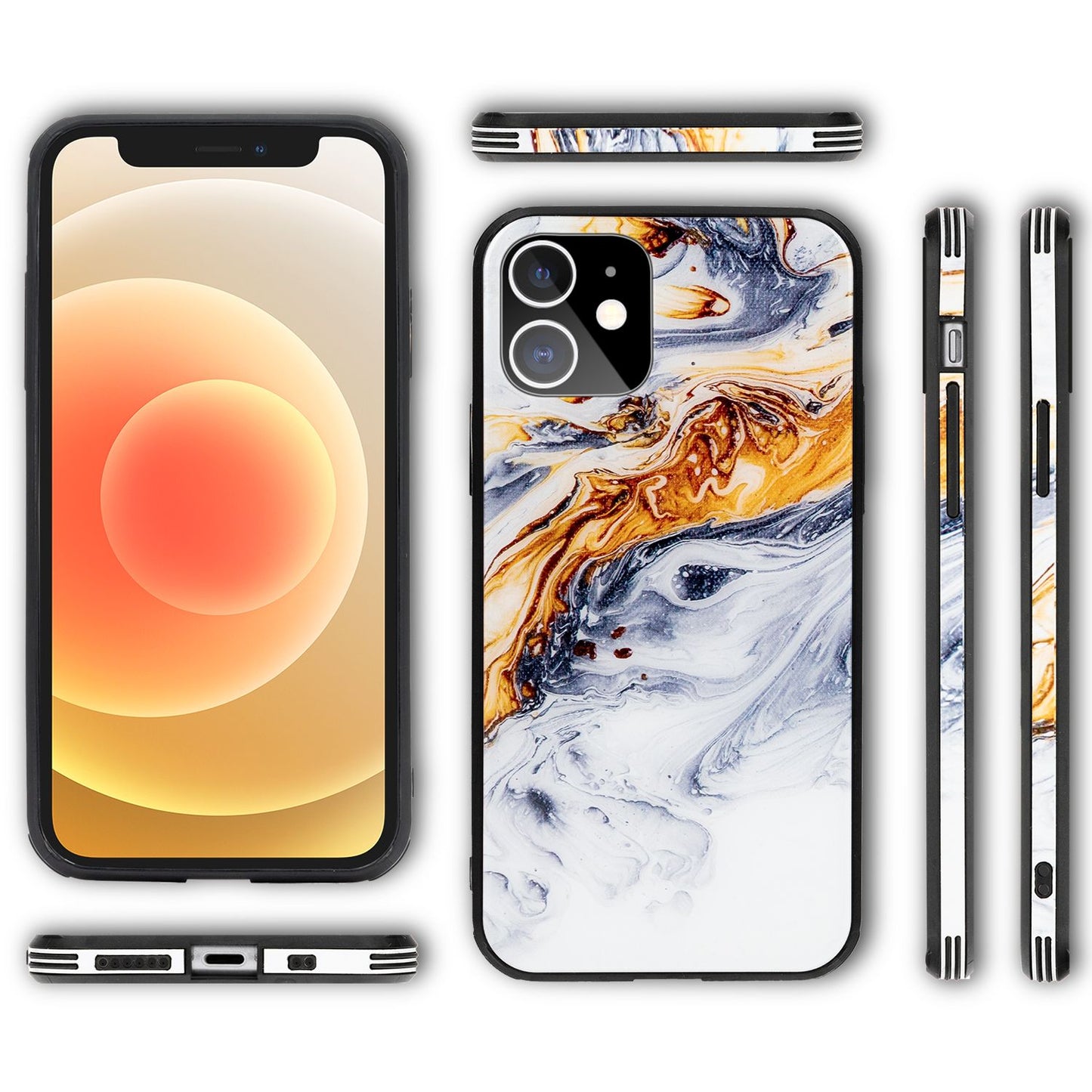 NALIA IPhone 12 Mini Marmor Glashülle Zeitloses Design - 9H Glas, Kratzfest, Ultradünn