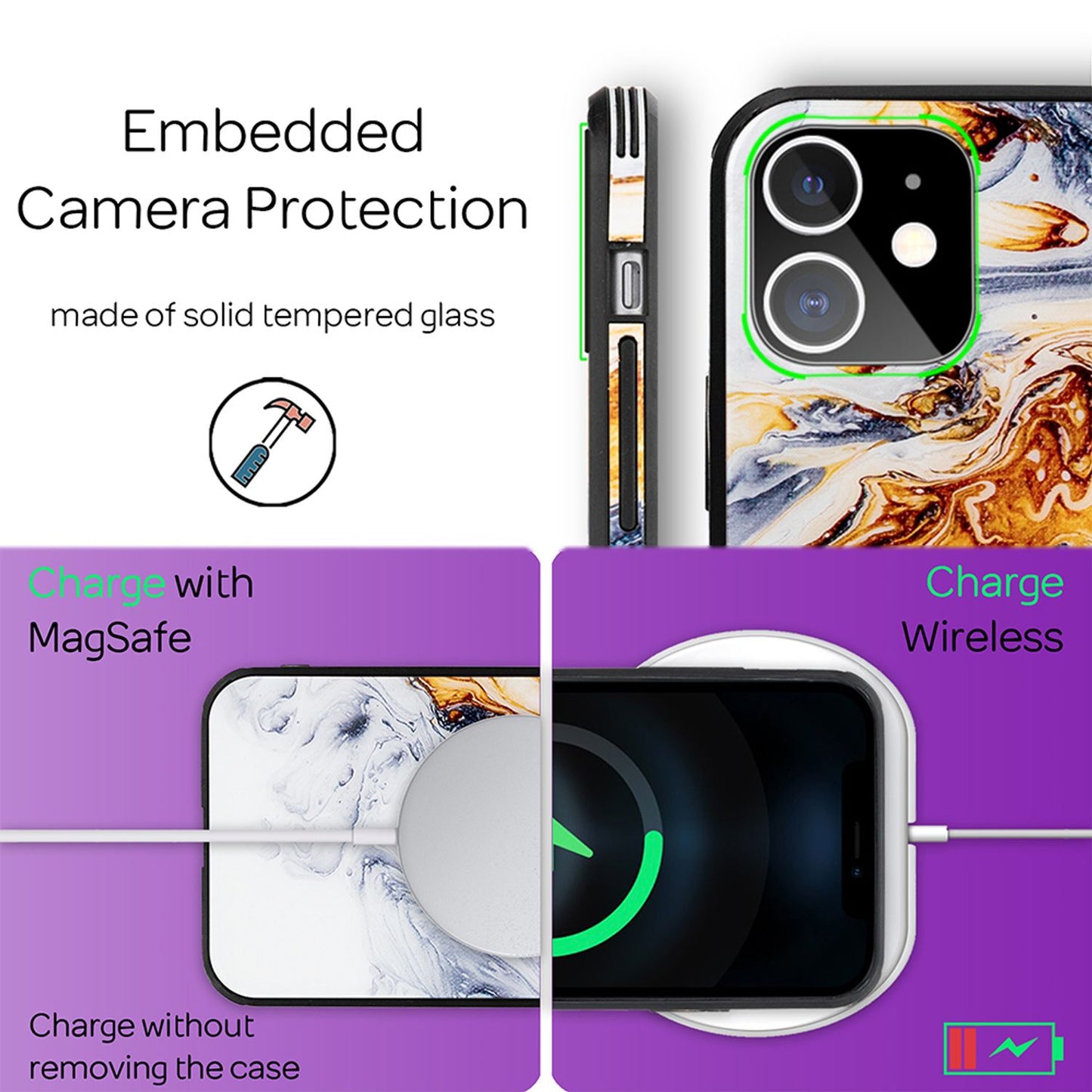 NALIA IPhone 12 Mini Marmor Glashülle Zeitloses Design - 9H Glas, Kratzfest, Ultradünn