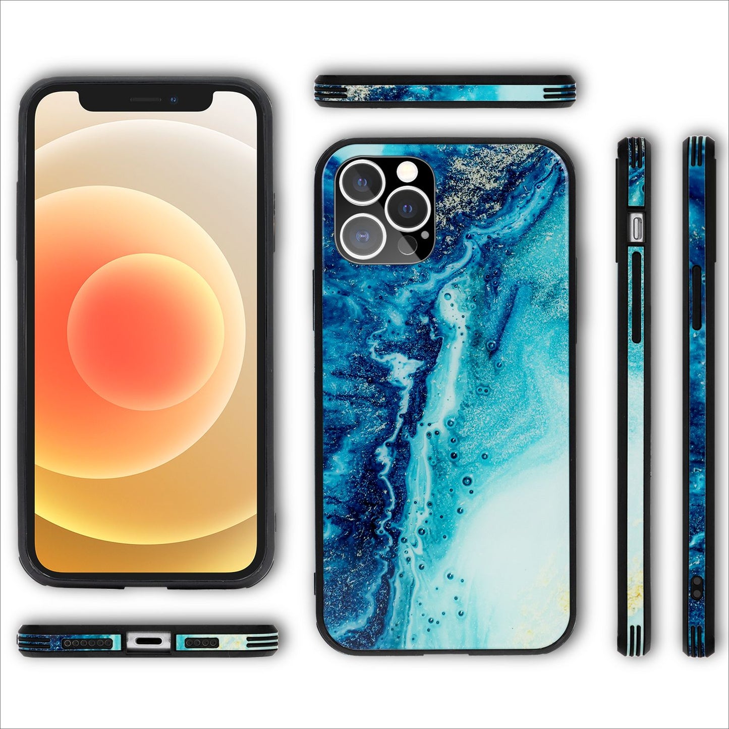 NALIA Marmor Case für iPhone 12 Pro Max, 9H Glas Cover Handy Hülle Schutz Tasche