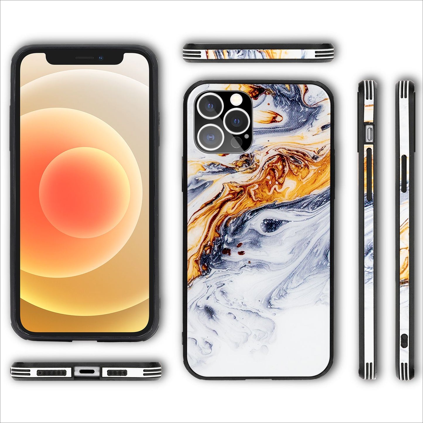 NALIA Marmor Case für iPhone 12 Pro Max, 9H Glas Cover Handy Hülle Schutz Tasche