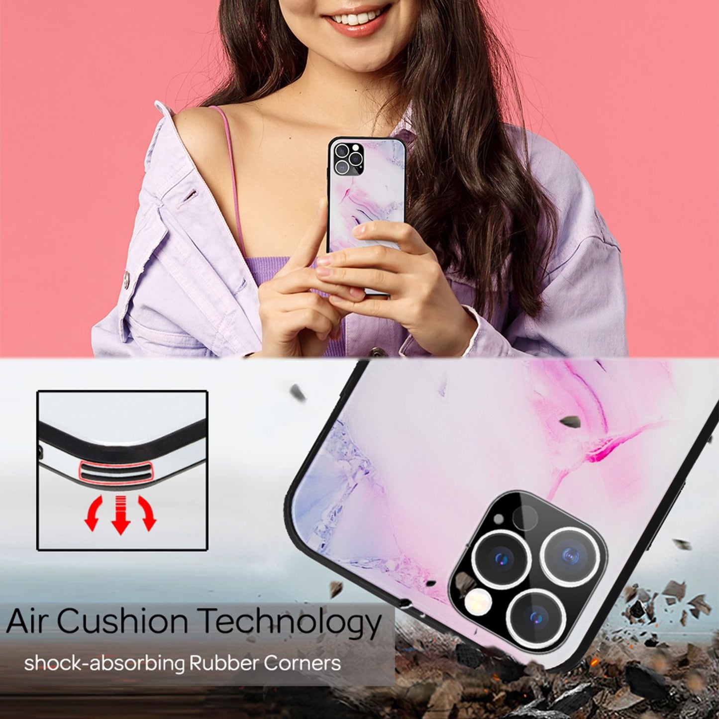 NALIA Marmor Case für iPhone 12 Pro Max, 9H Glas Cover Handy Hülle Schutz Tasche