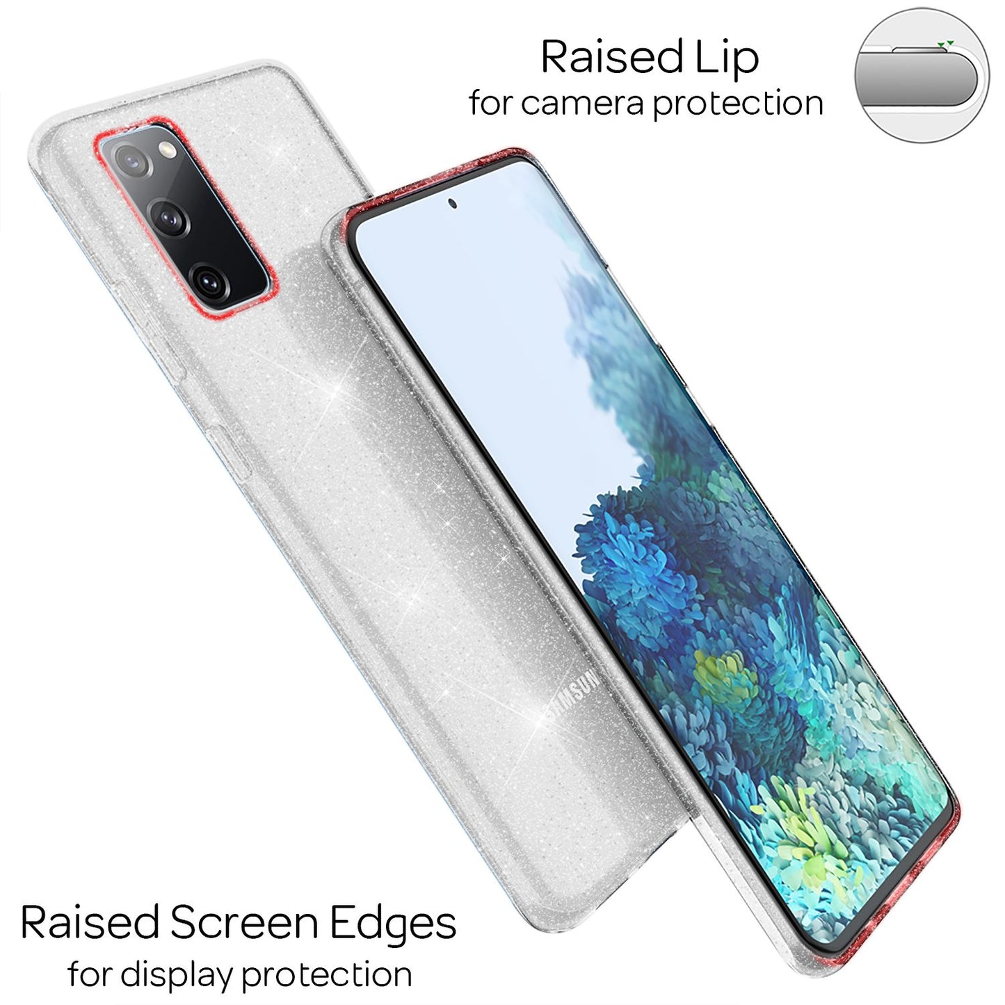 NALIA Klare Glitzer Handyhülle für Samsung Galaxy S20 FE, Glitzer Handyhülle Bling Cover