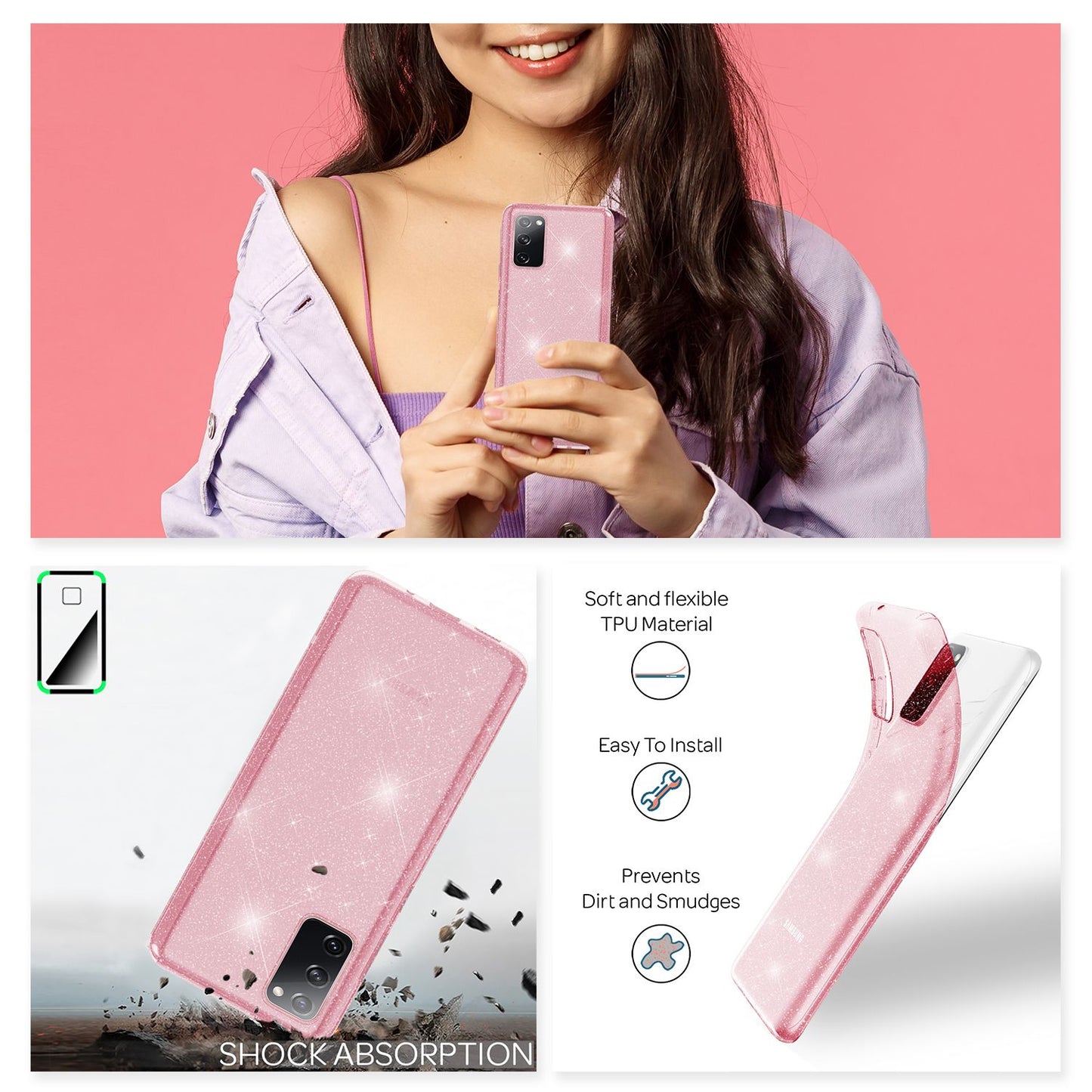 NALIA Klare Glitzer Handyhülle für Samsung Galaxy S20 FE, Glitzer Handyhülle Bling Cover