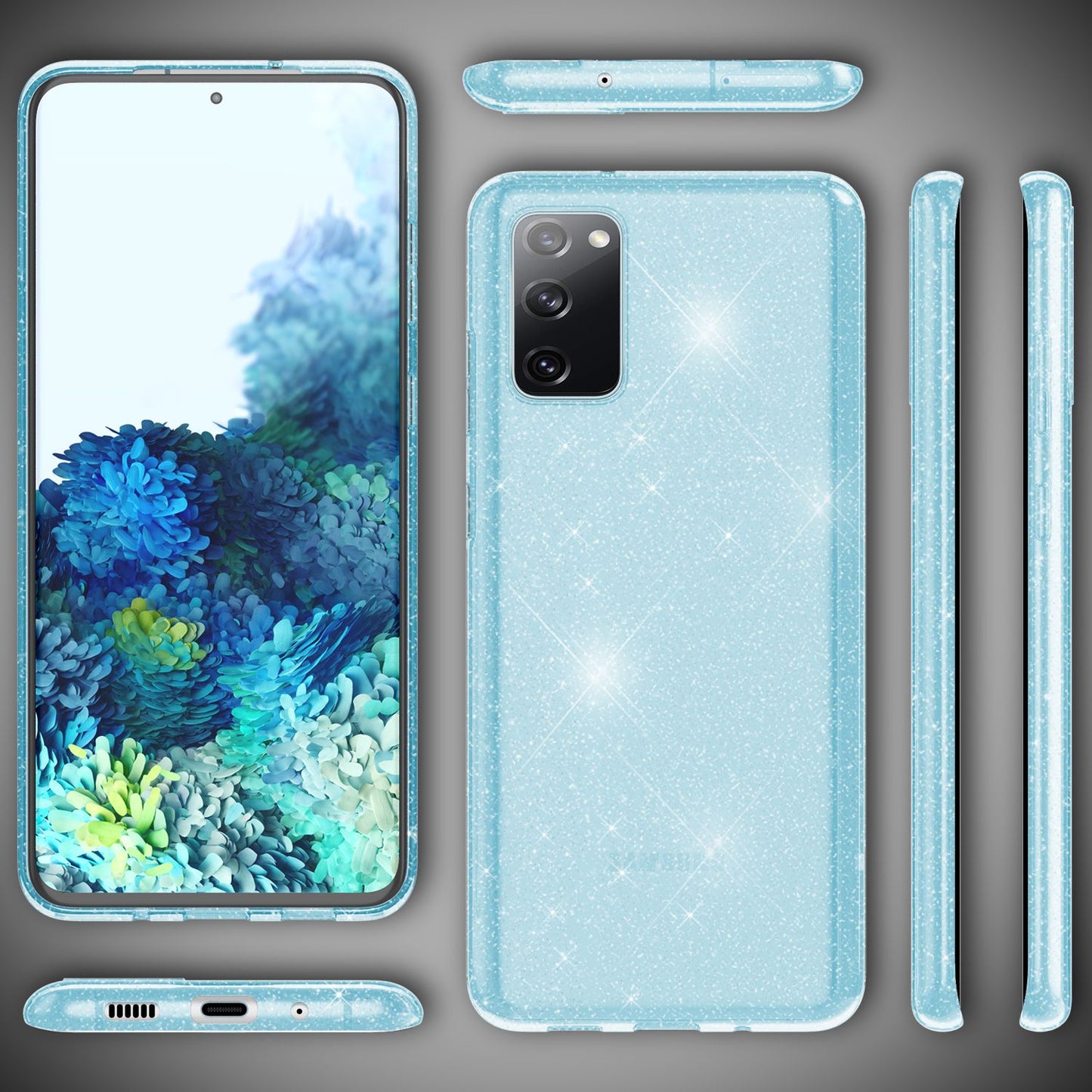 NALIA Klare Glitzer Handyhülle für Samsung Galaxy S20 FE, Glitzer Handyhülle Bling Cover