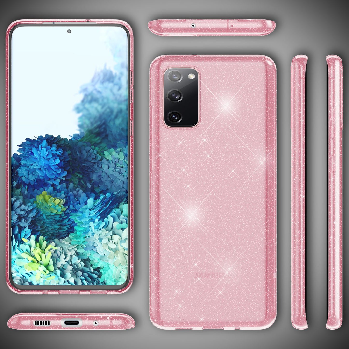 NALIA Klare Glitzer Handyhülle für Samsung Galaxy S20 FE, Glitzer Handyhülle Bling Cover