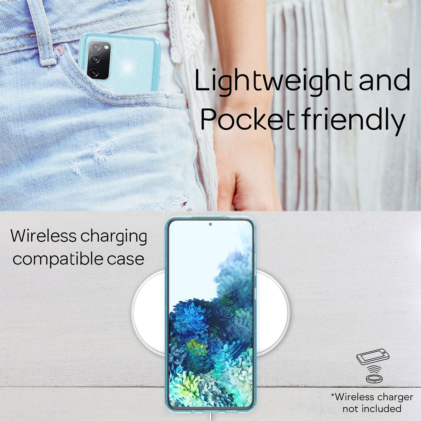 NALIA Klare Glitzer Handyhülle für Samsung Galaxy S20 FE, Glitzer Handyhülle Bling Cover