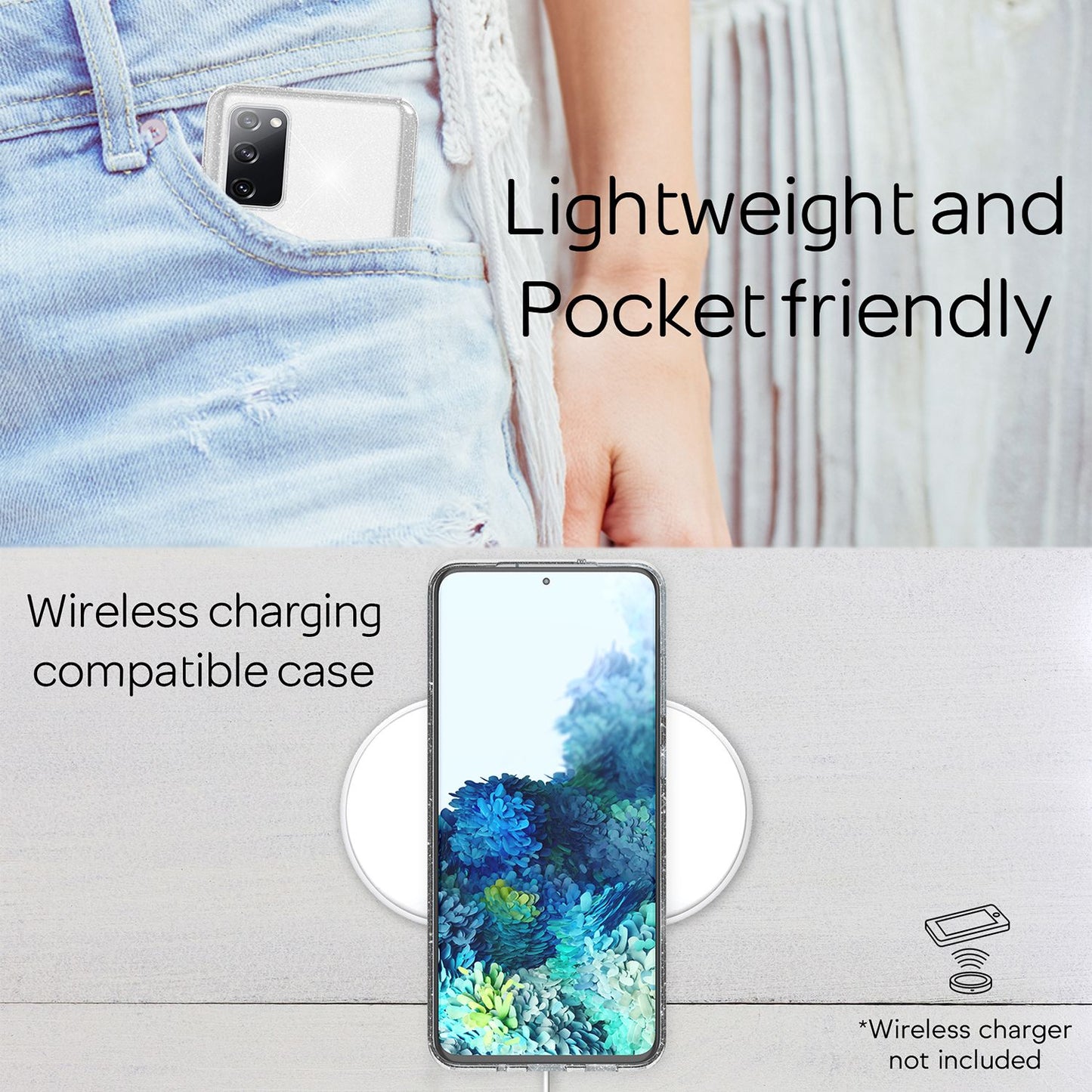 NALIA Klare Glitzer Handyhülle für Samsung Galaxy S20 FE, Glitzer Handyhülle Bling Cover