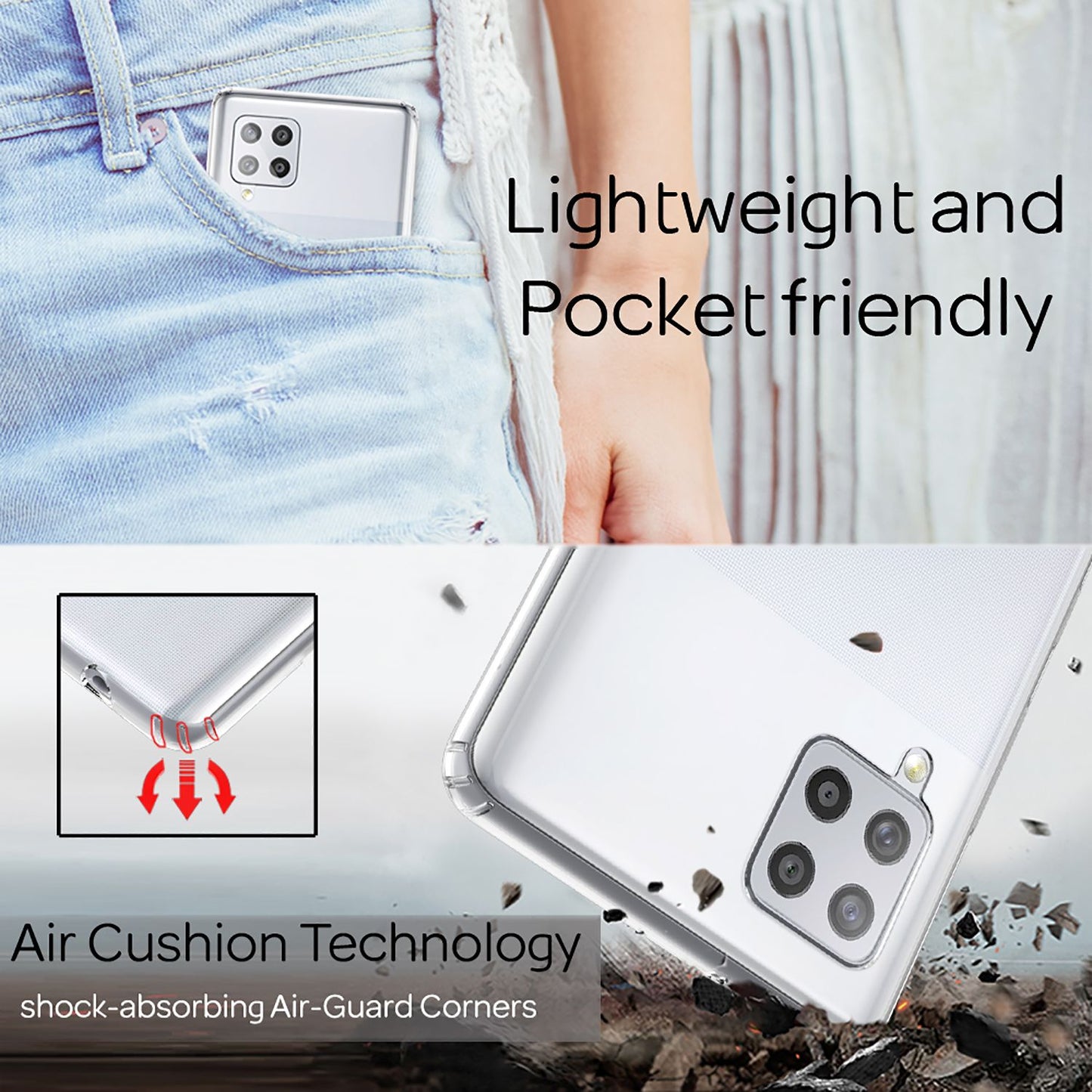 NALIA Galaxy A42 5G Klare Hülle - Transparente Rückseite Kratzfest Dünn Passgenau