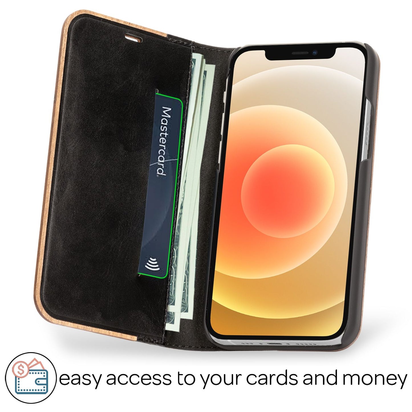 Husă Nalia din lemn de nuc - certificată FSC, potrivire perfectă, pentru iPhone 12 Pro și 12