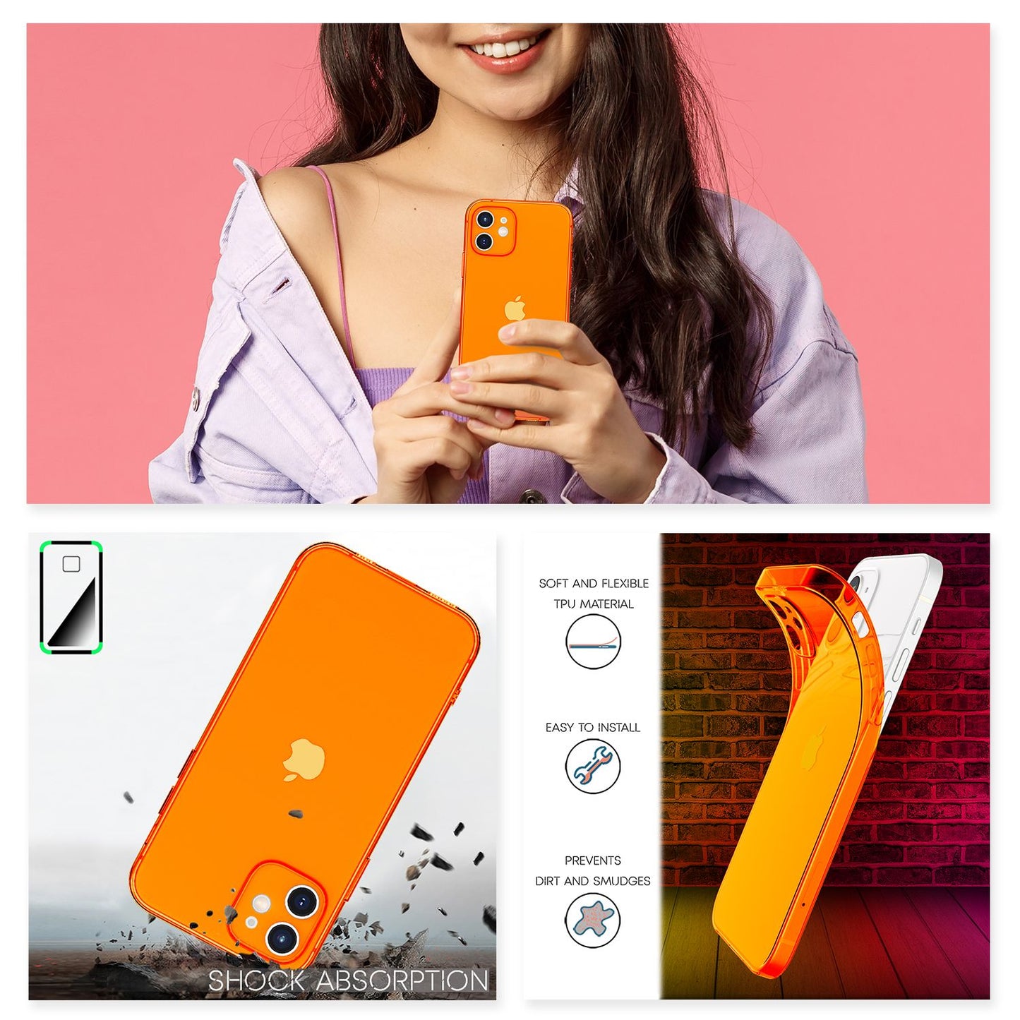 Husă NALIA Clear Neon Silicone - Compatibilă cu iPhone 12 Mini; Material: Silicon; Culoare: Transparent Neon