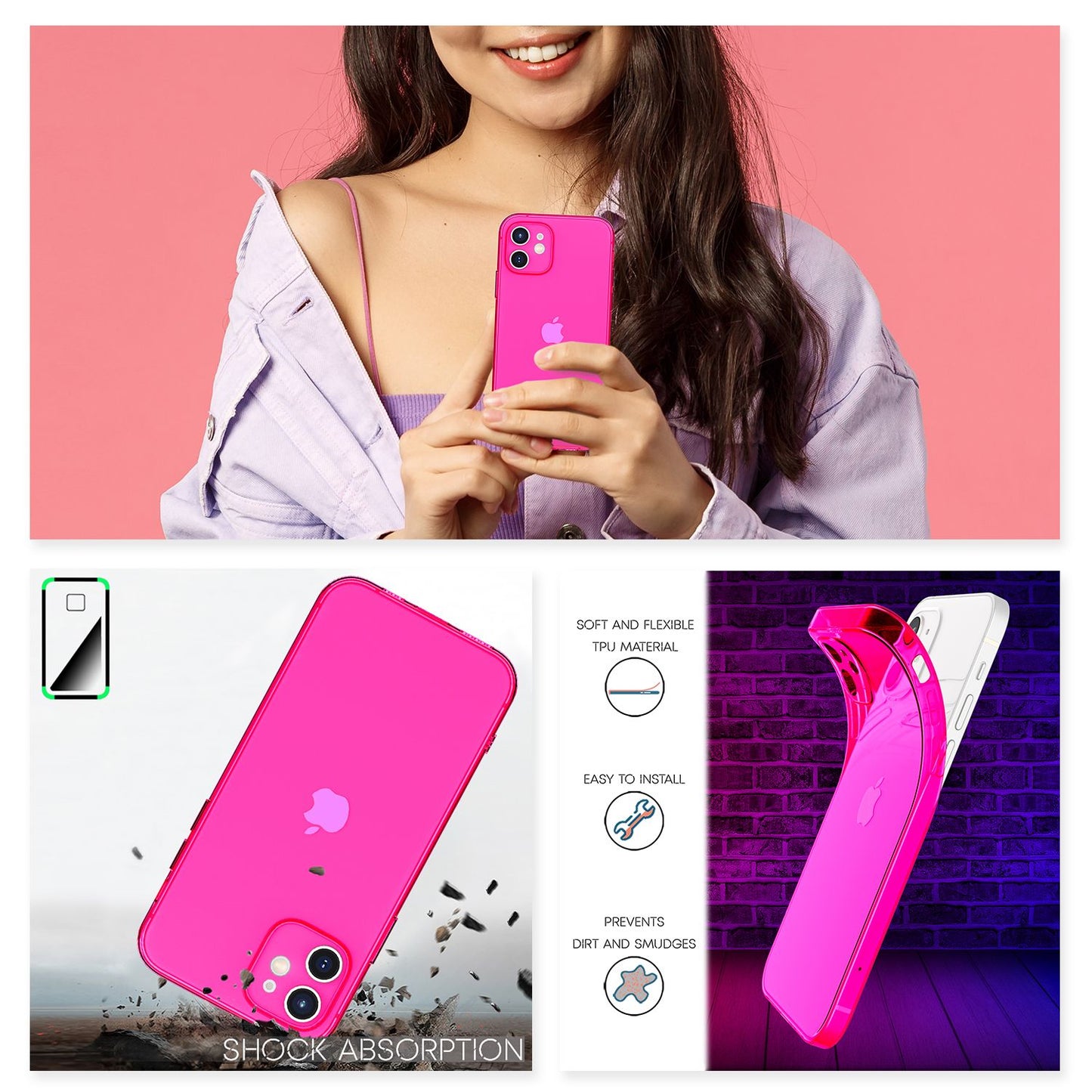 Husă NALIA Clear Neon Silicone - Compatibilă cu iPhone 12 Mini; Material: Silicon; Culoare: Transparent Neon