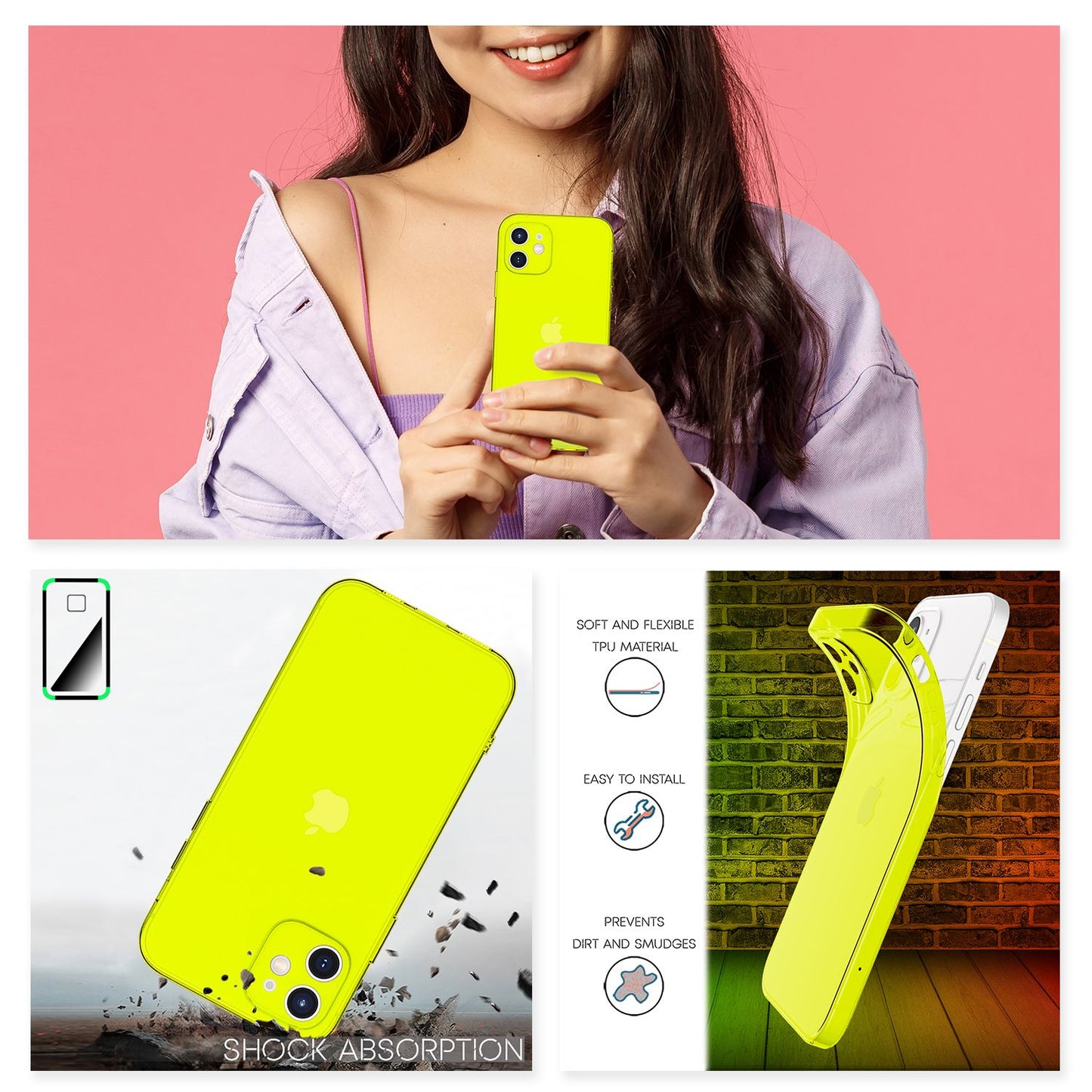 Husă NALIA Clear Neon Silicone - Compatibilă cu iPhone 12 Mini; Material: Silicon; Culoare: Transparent Neon