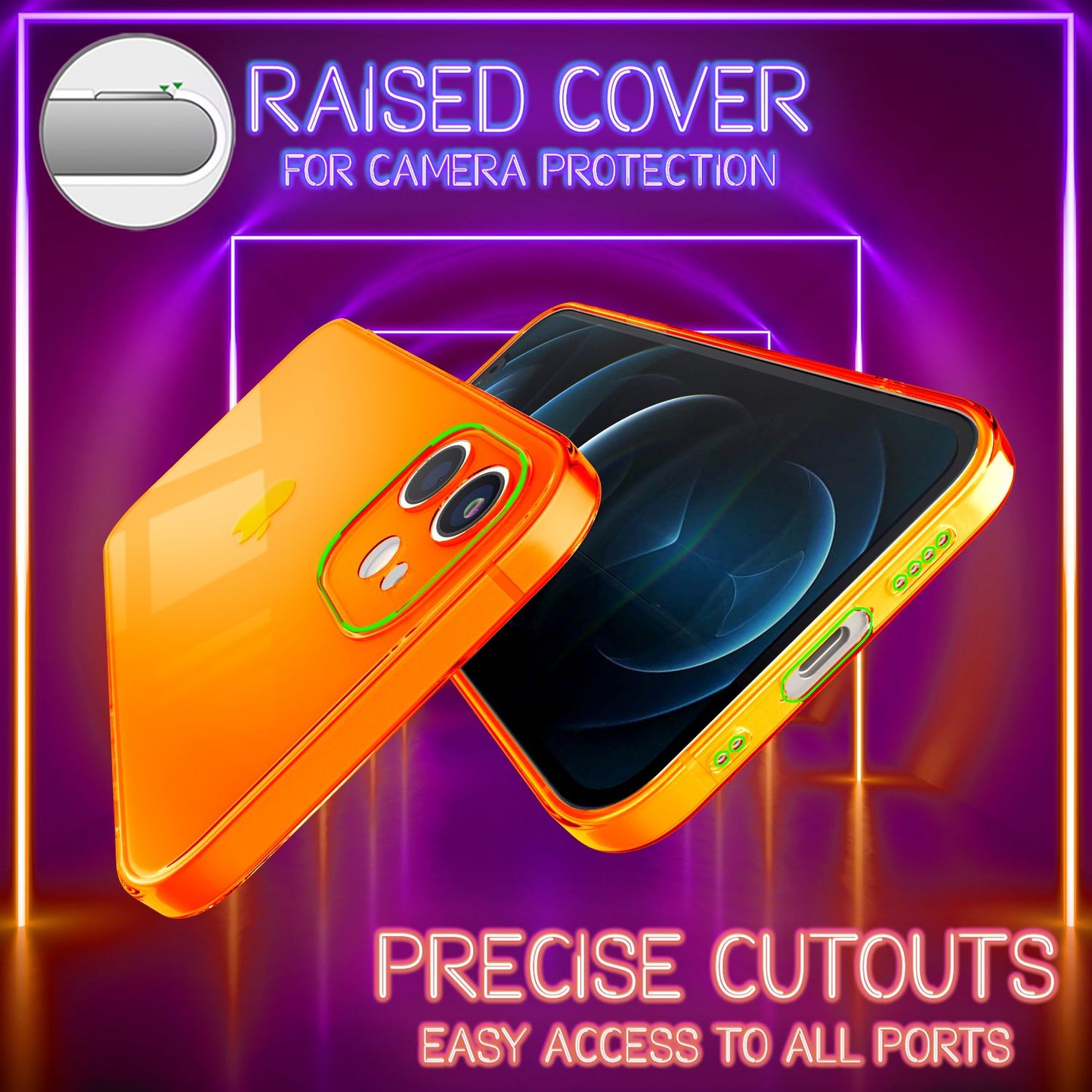 Husă NALIA Clear Neon Silicone - Compatibilă cu iPhone 12 Mini; Material: Silicon; Culoare: Transparent Neon