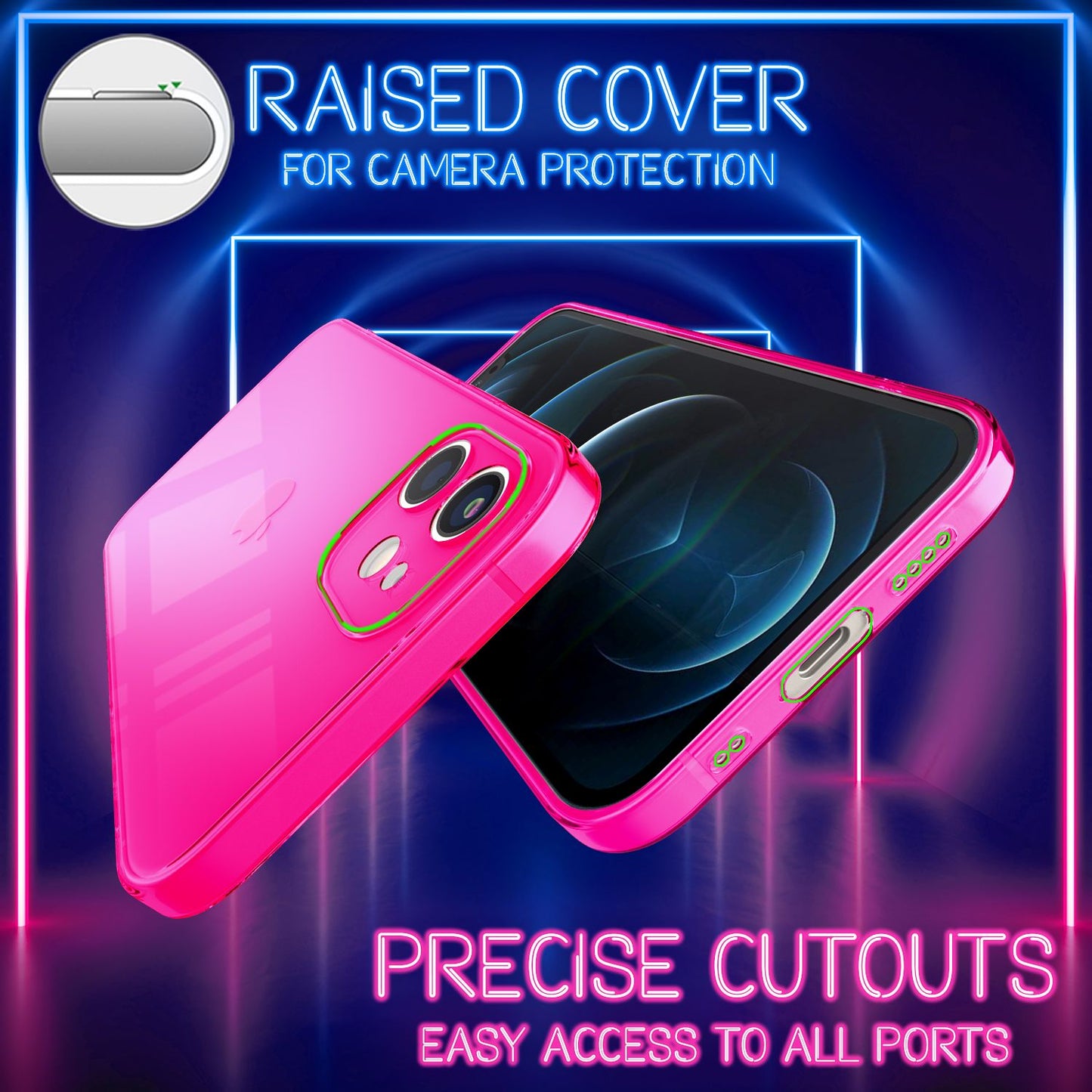 Husă NALIA Clear Neon Silicone - Compatibilă cu iPhone 12 Mini; Material: Silicon; Culoare: Transparent Neon