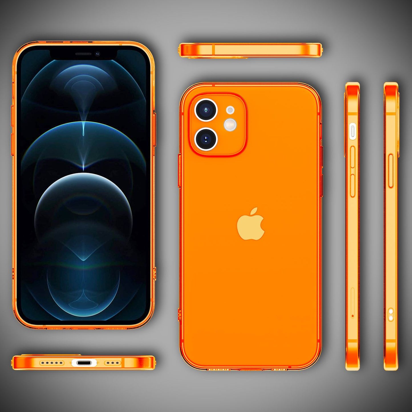 NALIA Husă de telefon transparentă neon - Husă din silicon neon pentru iPhone 12, transparentă, culori vibrante, subțire