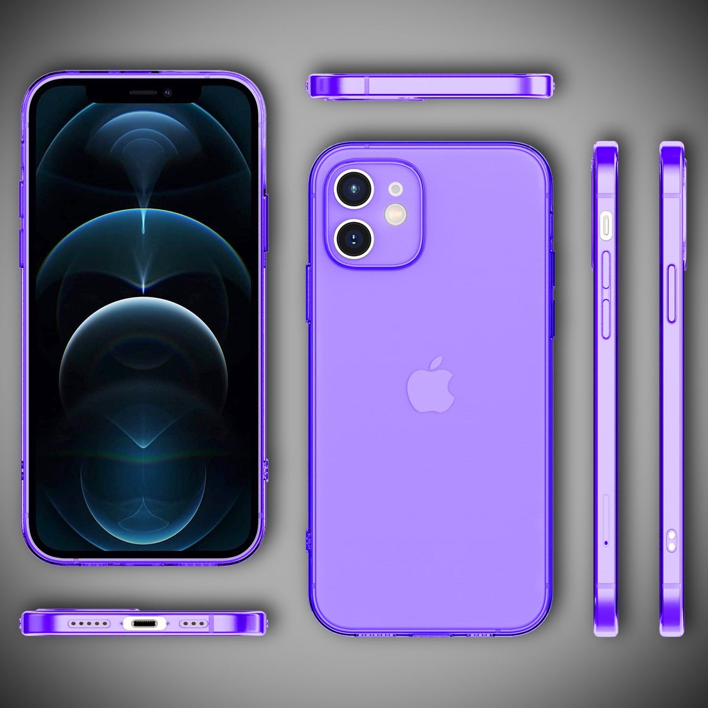 NALIA Husă de telefon transparentă neon - Husă din silicon neon pentru iPhone 12, transparentă, culori vibrante, subțire