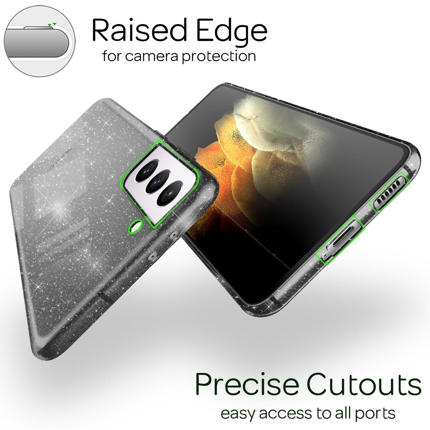 NALIA Galaxy S21 Glitzer Hülle - Glitzerndes Design, Größe 15 X 7 cm, Dicke 1,2 mm, Gewicht 18 g