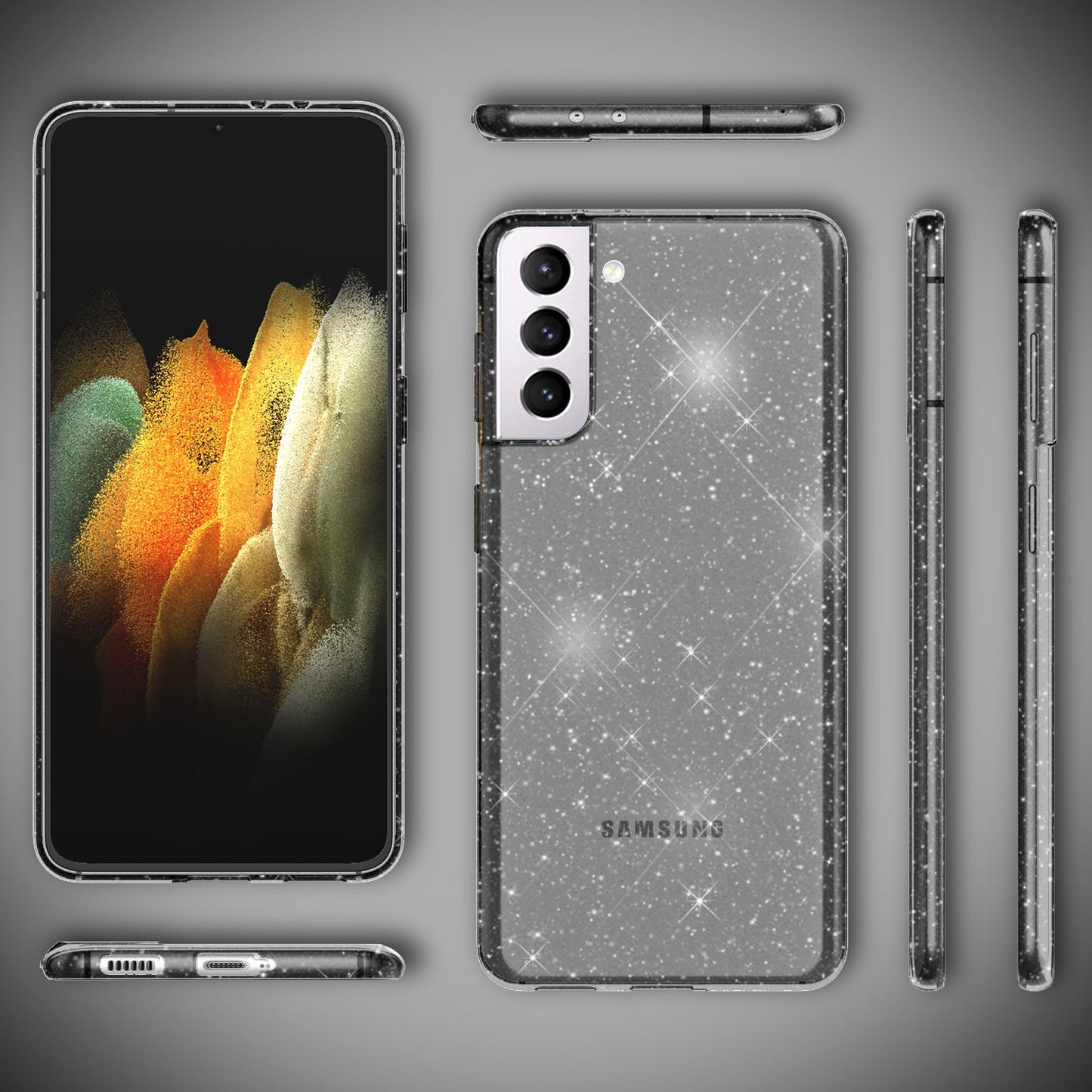 NALIA Galaxy S21 Glitzer Hülle - Glitzerndes Design, Größe 15 X 7 cm, Dicke 1,2 mm, Gewicht 18 g