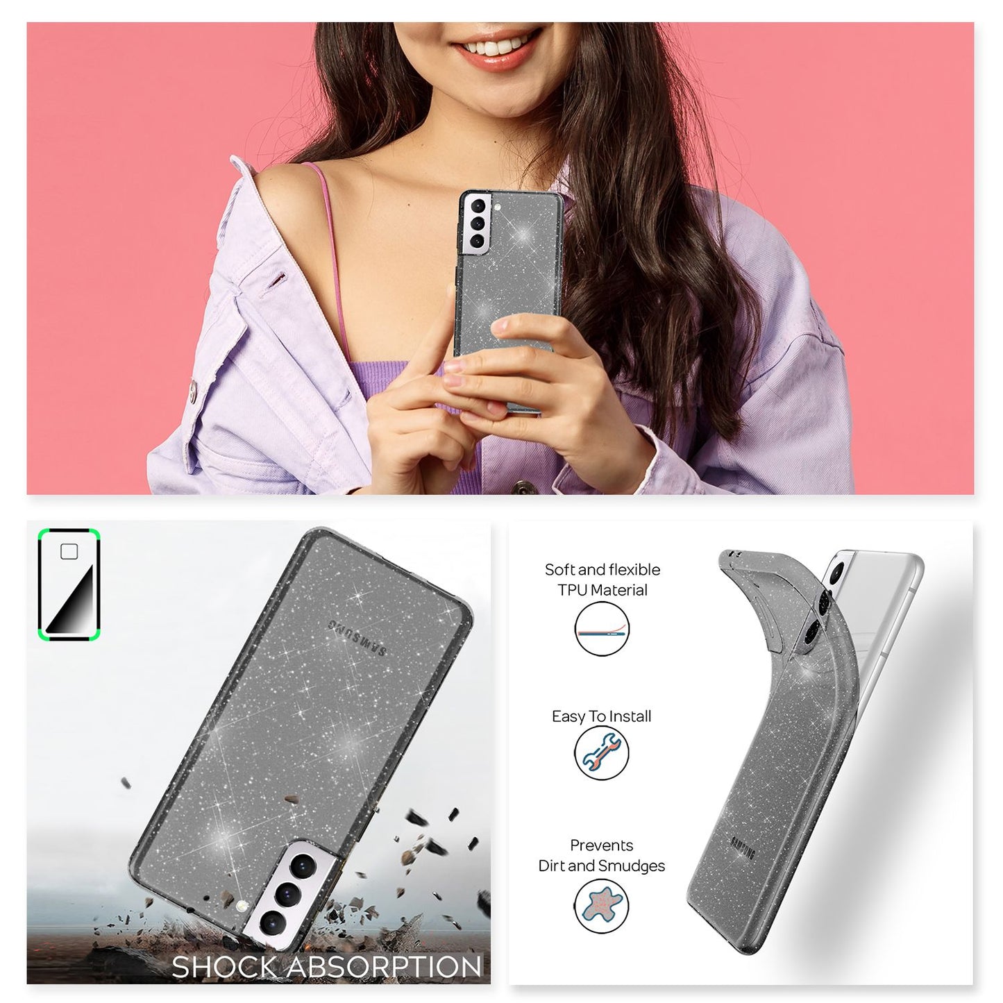 NALIA Glitzer Handy Hülle für Samsung Galaxy S21 Plus, Glitzer Handyhülle Cover Schutz