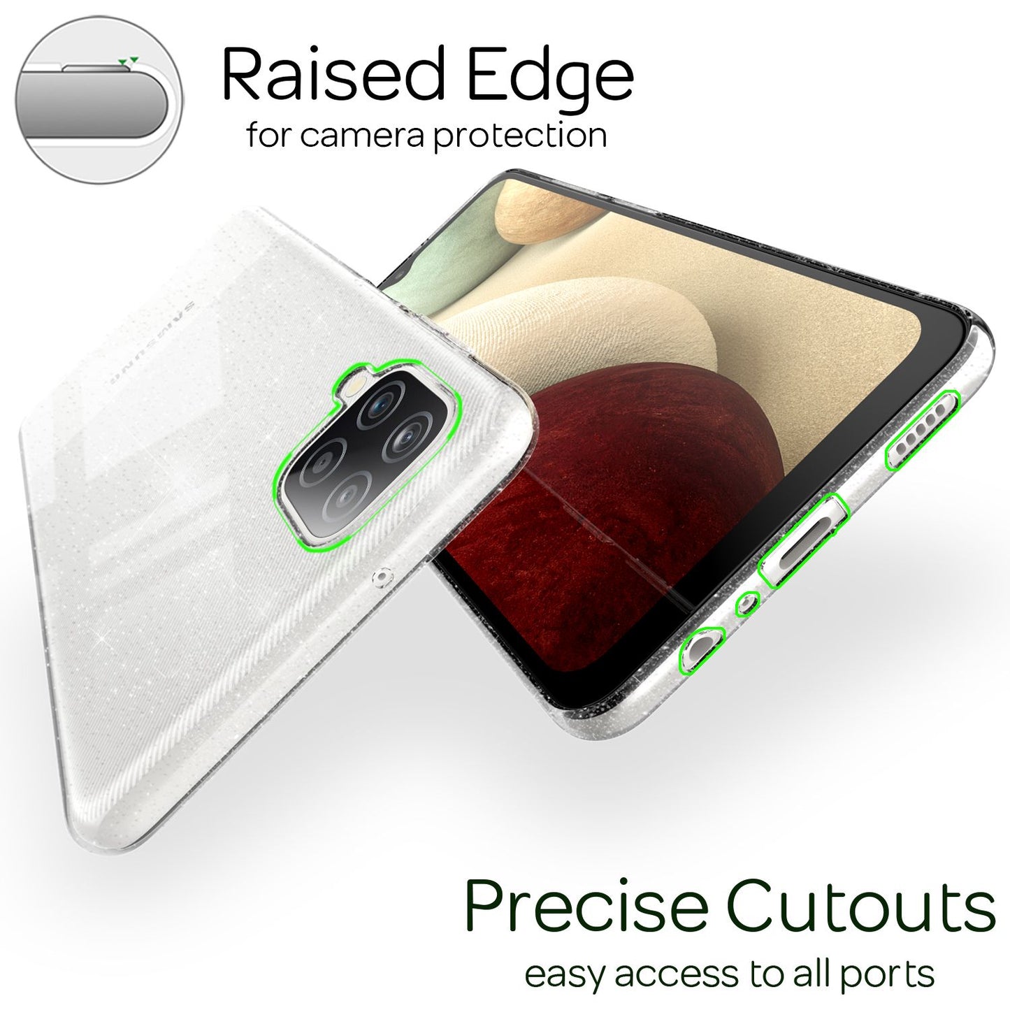 NALIA Glitzer Handy Hülle für Samsung Galaxy A12, Glitzer Handyhülle Cover Schutz Etui