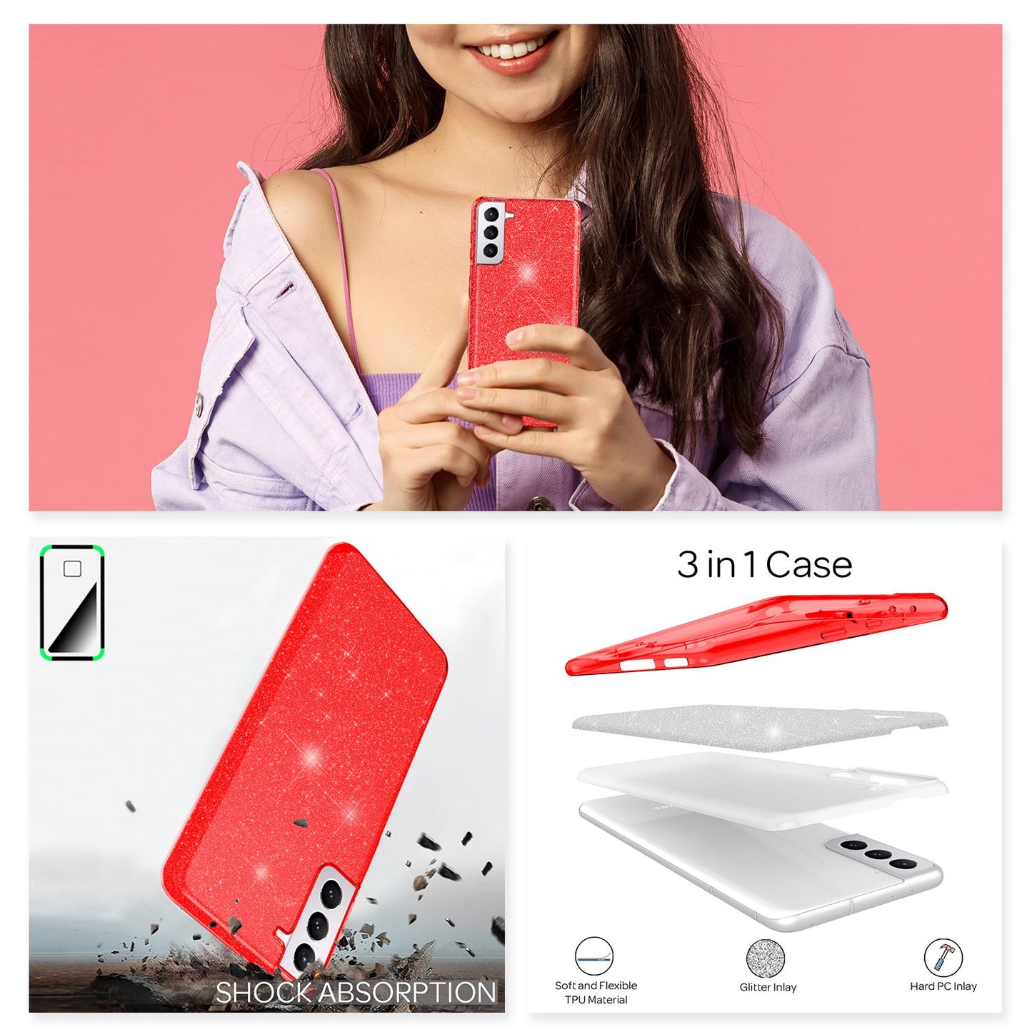 Husă NALIA cu sclipici pentru Galaxy S21 - Strălucire diamantată, compatibilă cu Galaxy S21, material: TPU, subțire