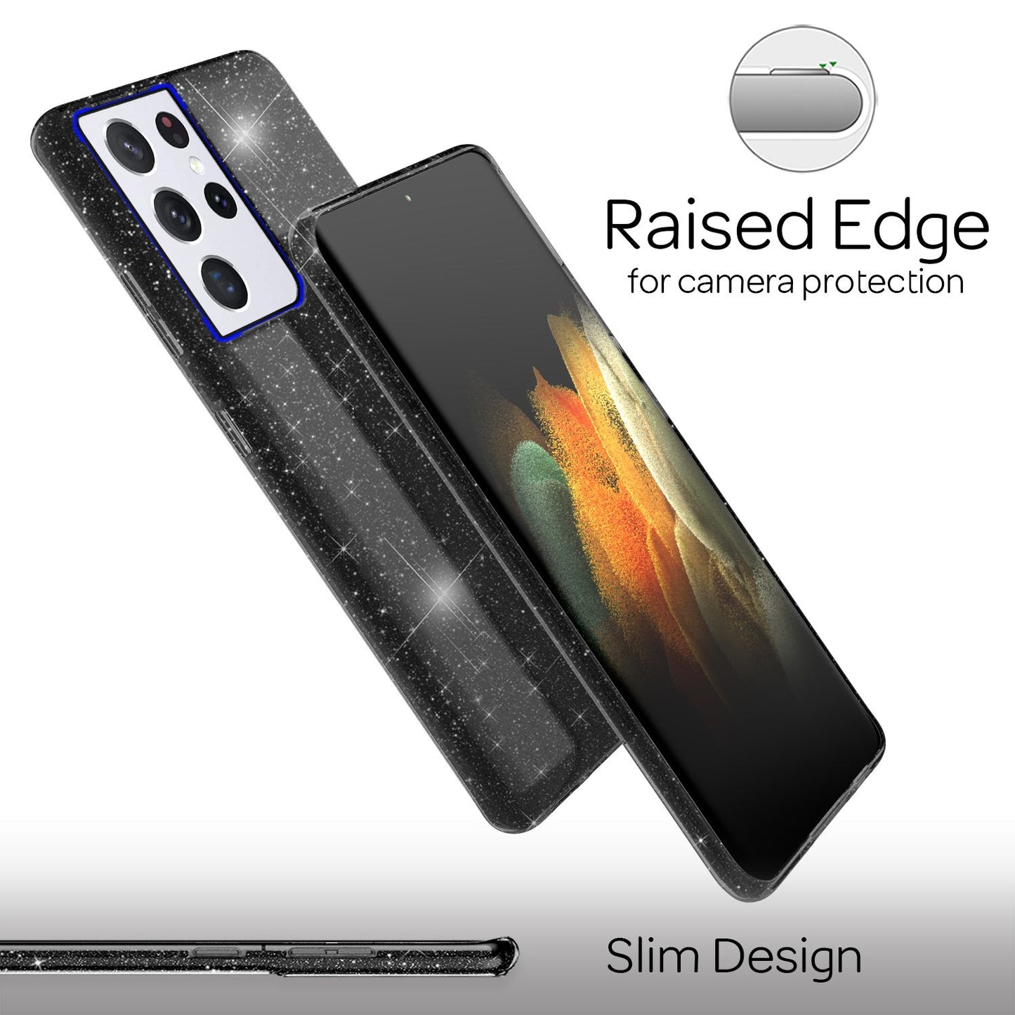 NALIA Glitzer Handy Hülle für Samsung Galaxy S21 Ultra, Diamant Cover Bling Case