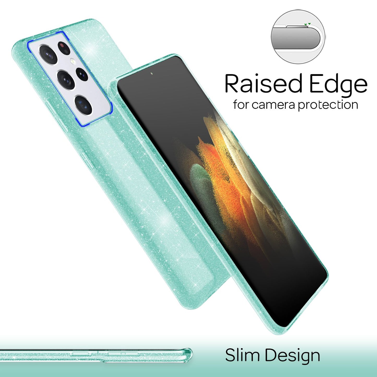 NALIA Glitzer Handy Hülle für Samsung Galaxy S21 Ultra, Diamant Cover Bling Case