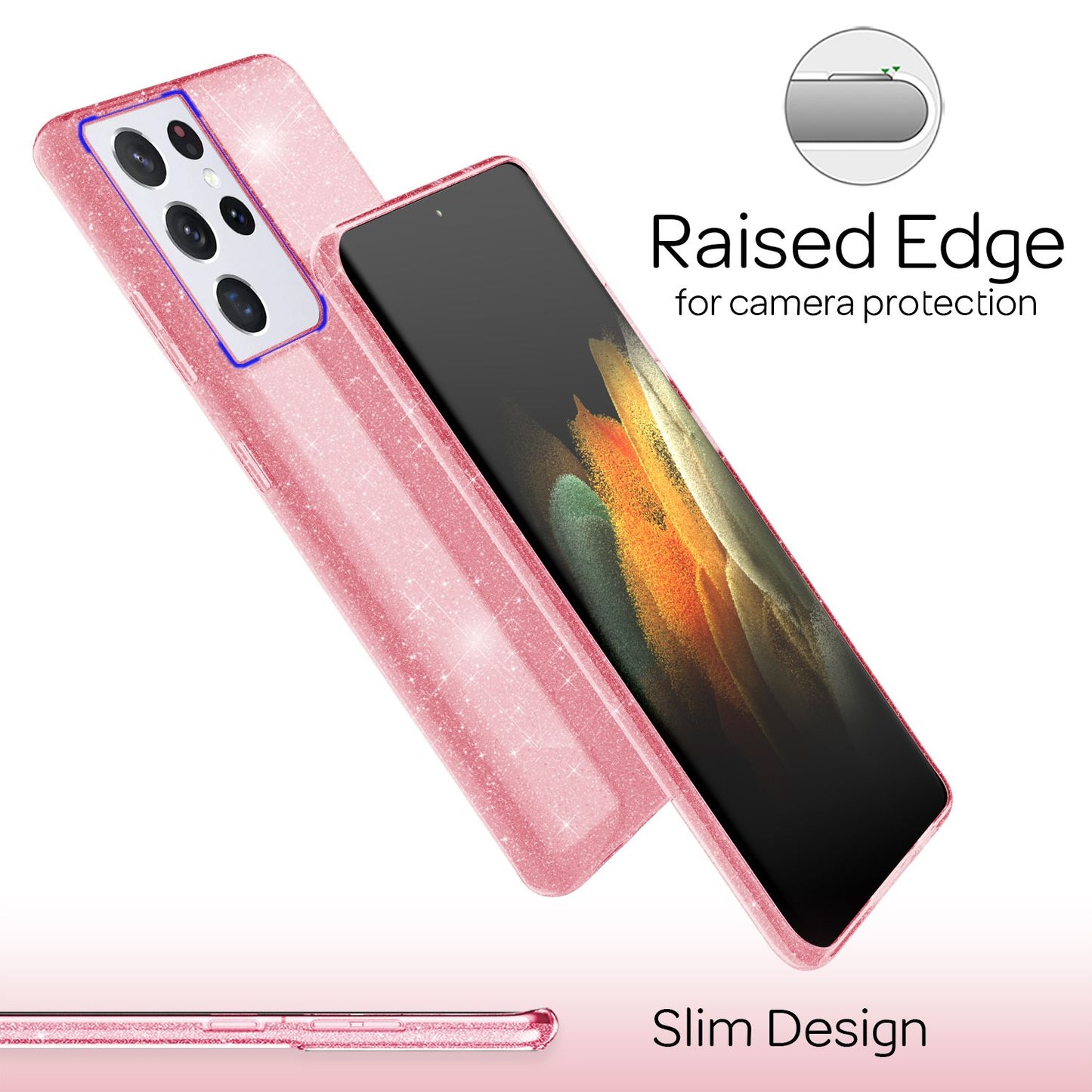 NALIA Glitzer Handy Hülle für Samsung Galaxy S21 Ultra, Diamant Cover Bling Case